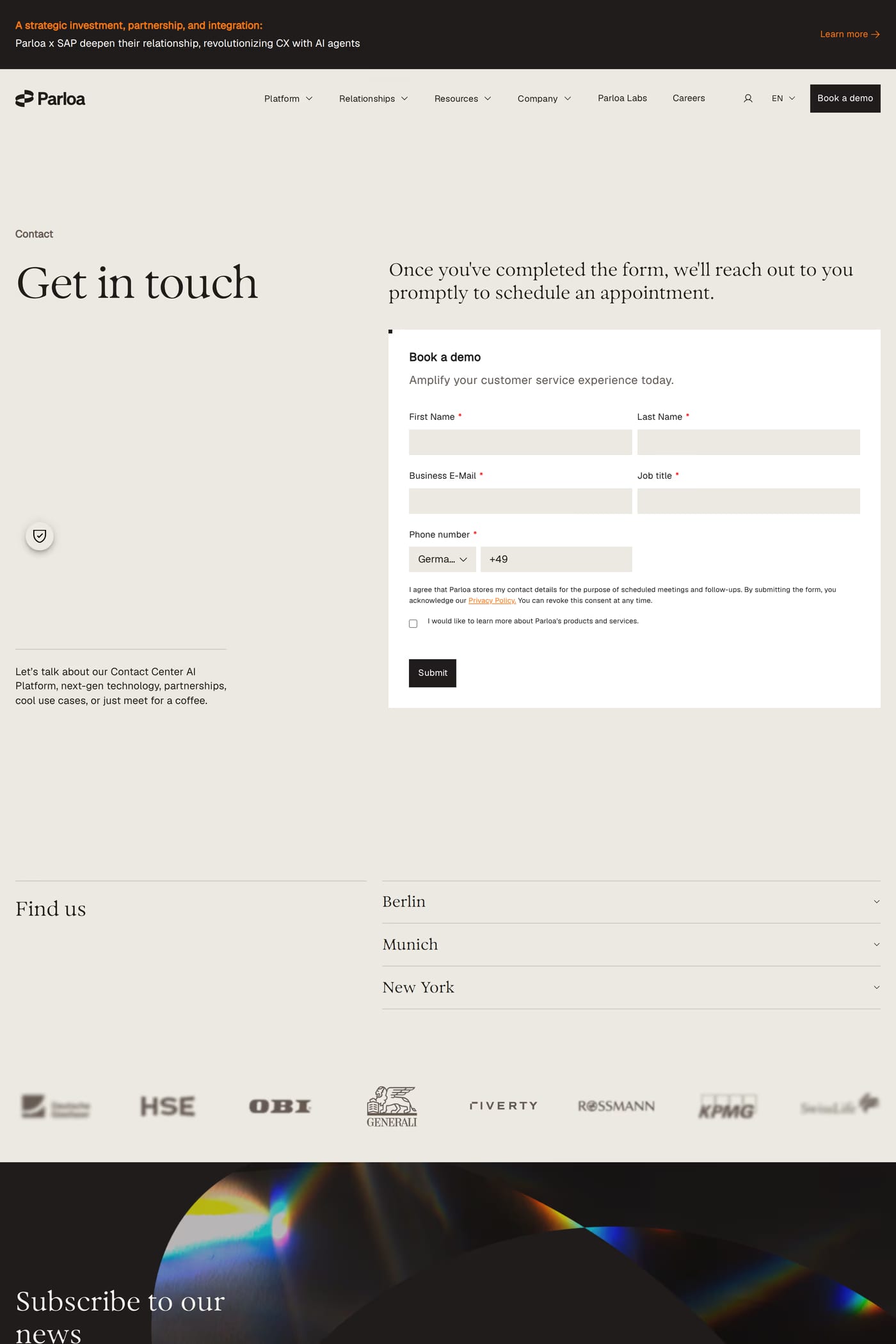 Parloa — screenshot of the contact page