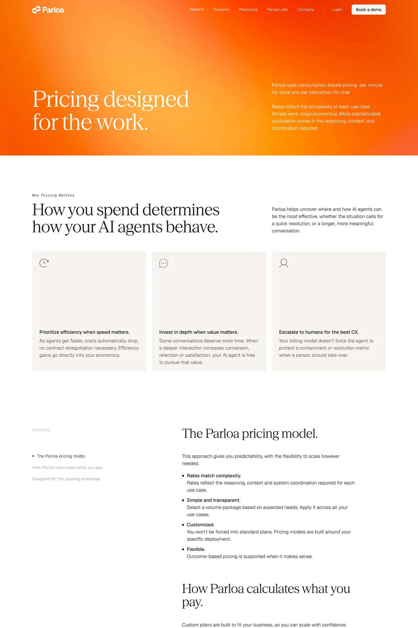 Parloa — screenshot of the pricing page