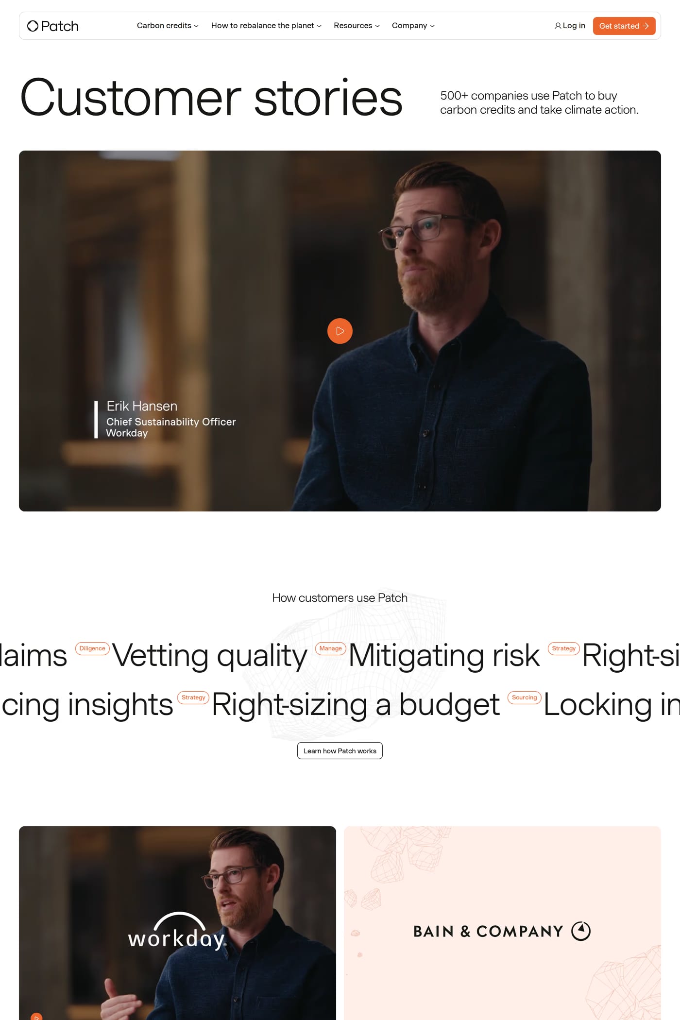 Patch — screenshot of the case studies page