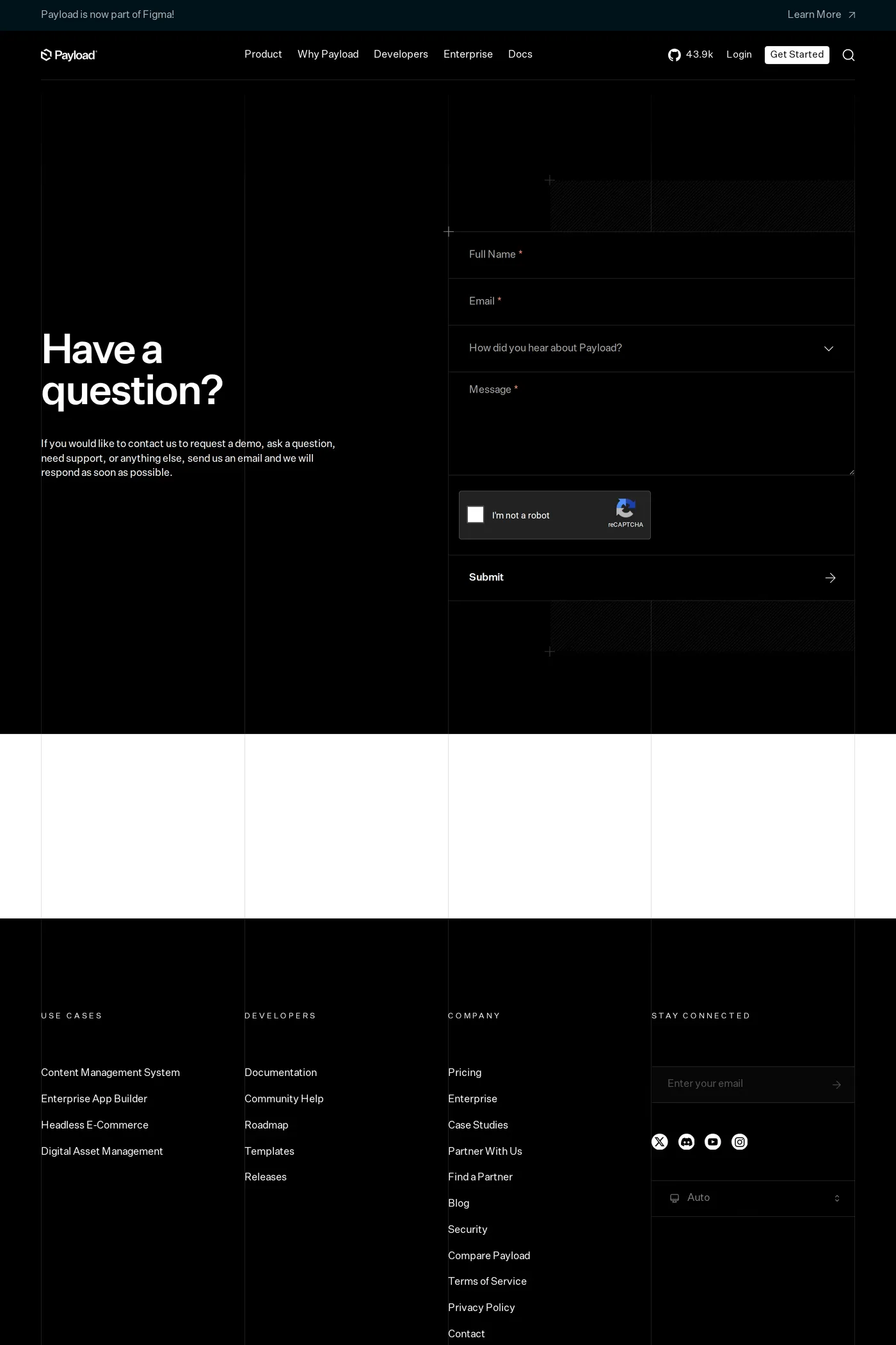 Payload — screenshot of the contact page