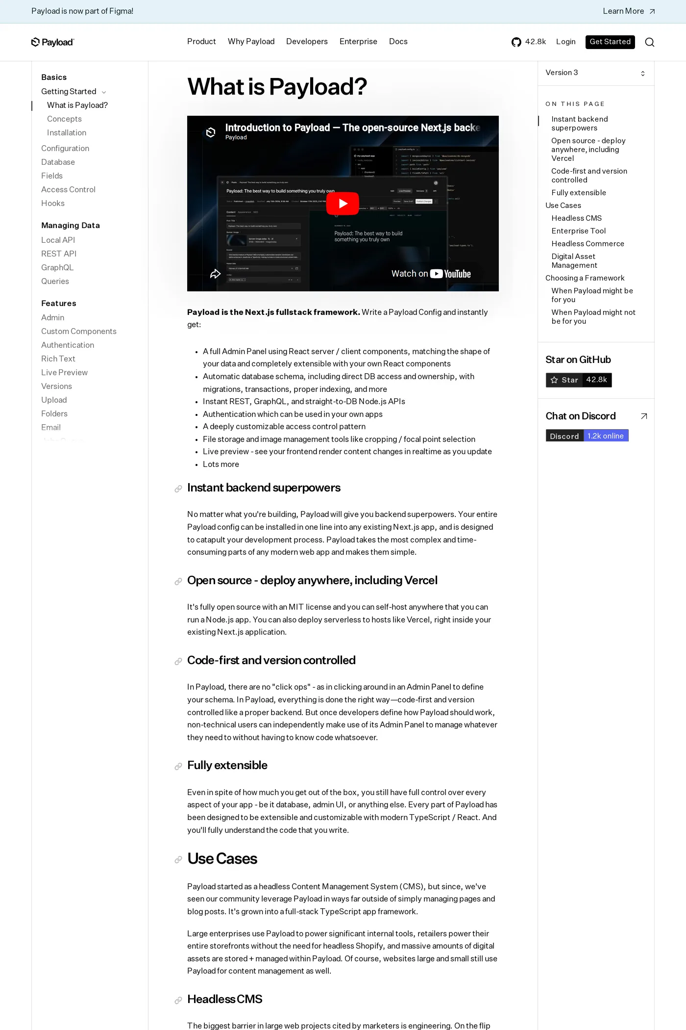 Payload — screenshot of the docs page