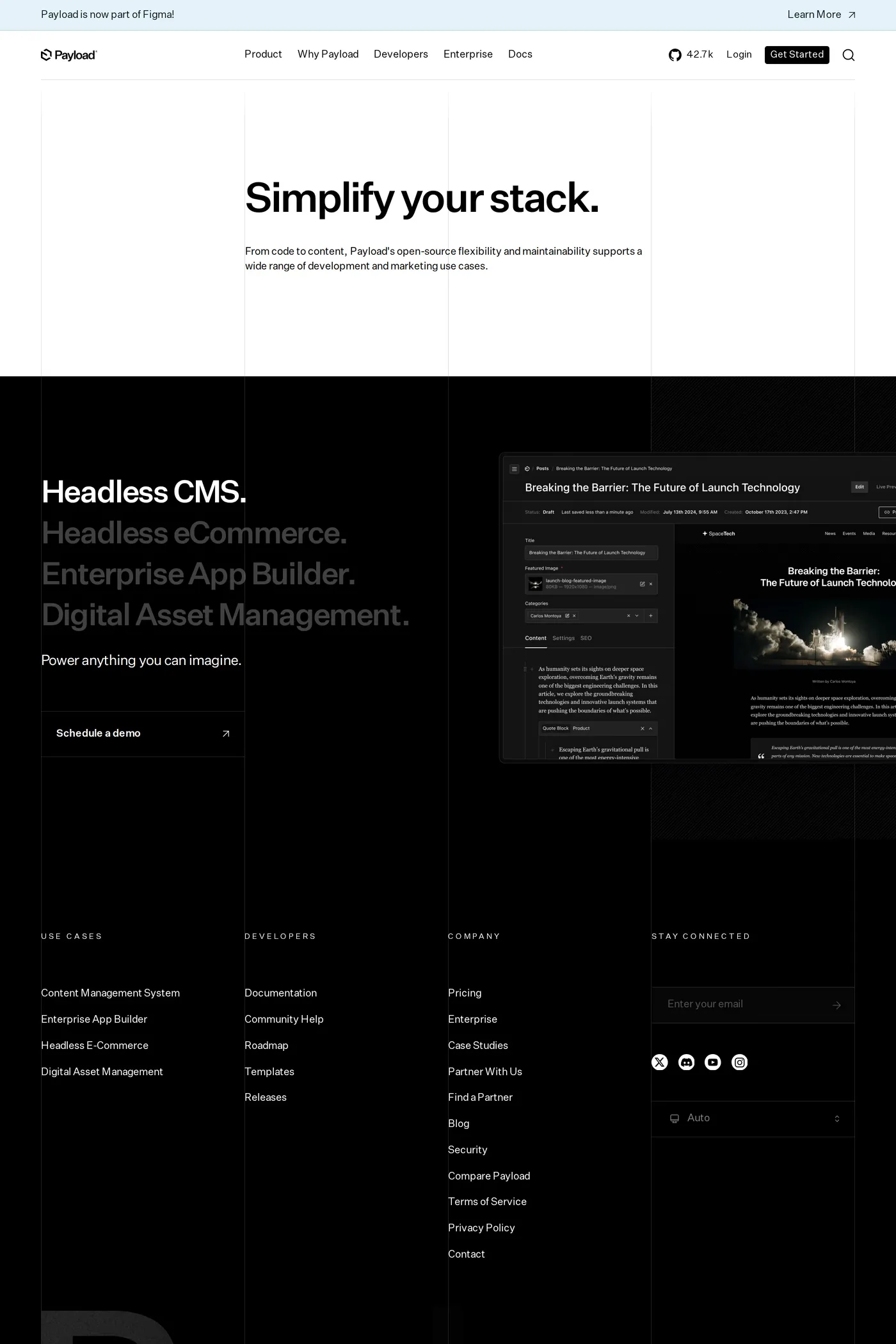 Payload — screenshot of the features page