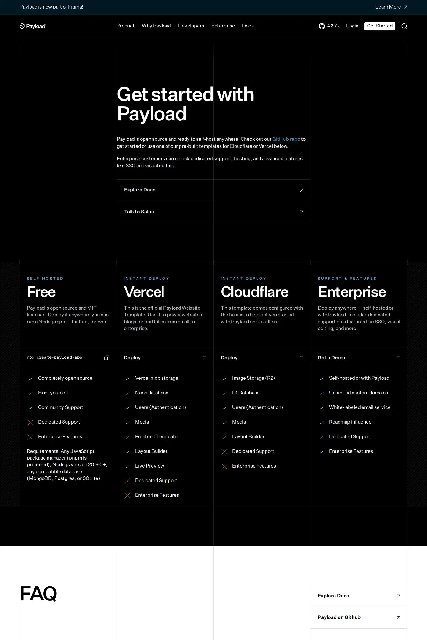 Payload — screenshot of the pricing page