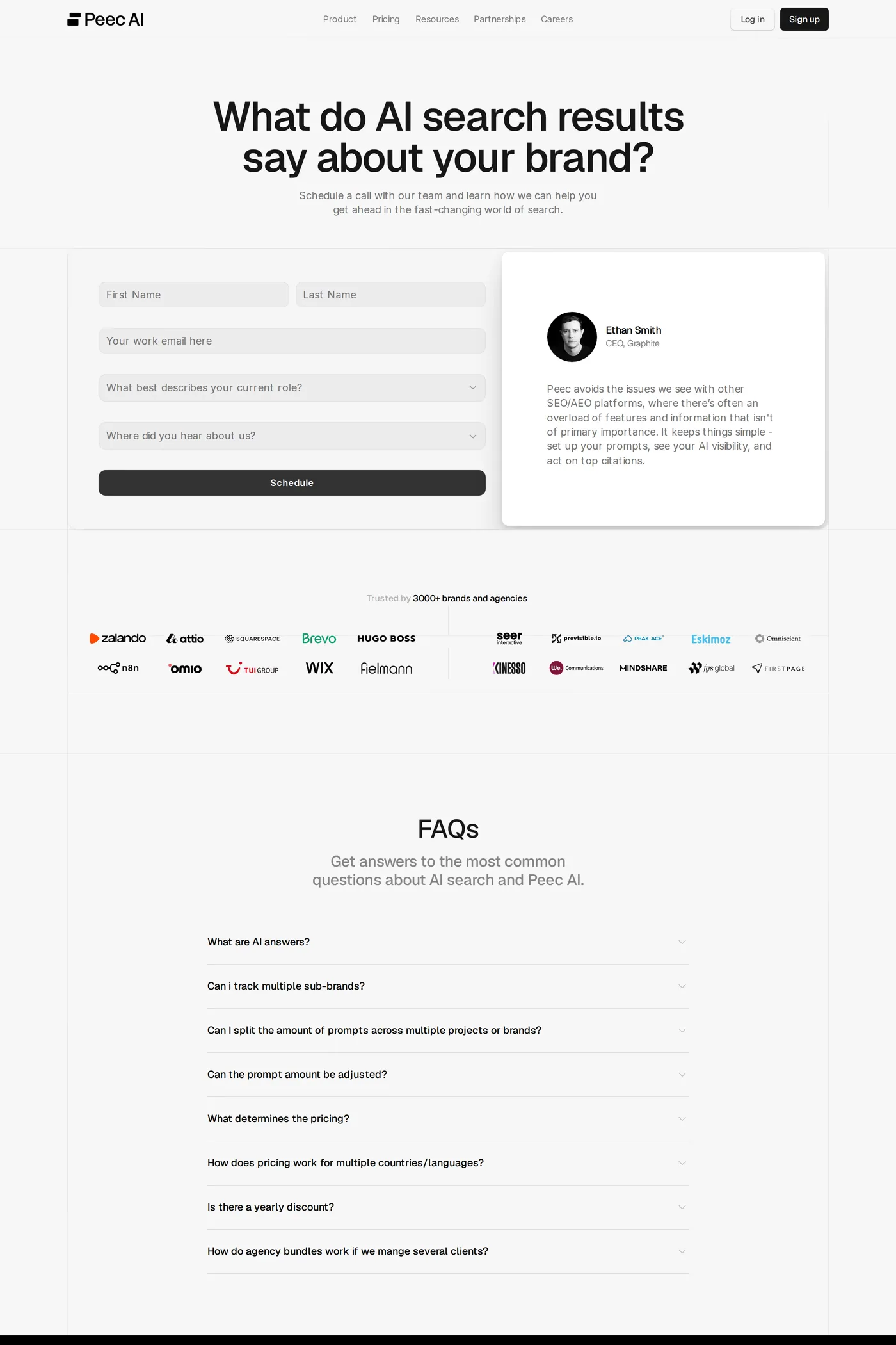 Peec AI — screenshot of the contact page