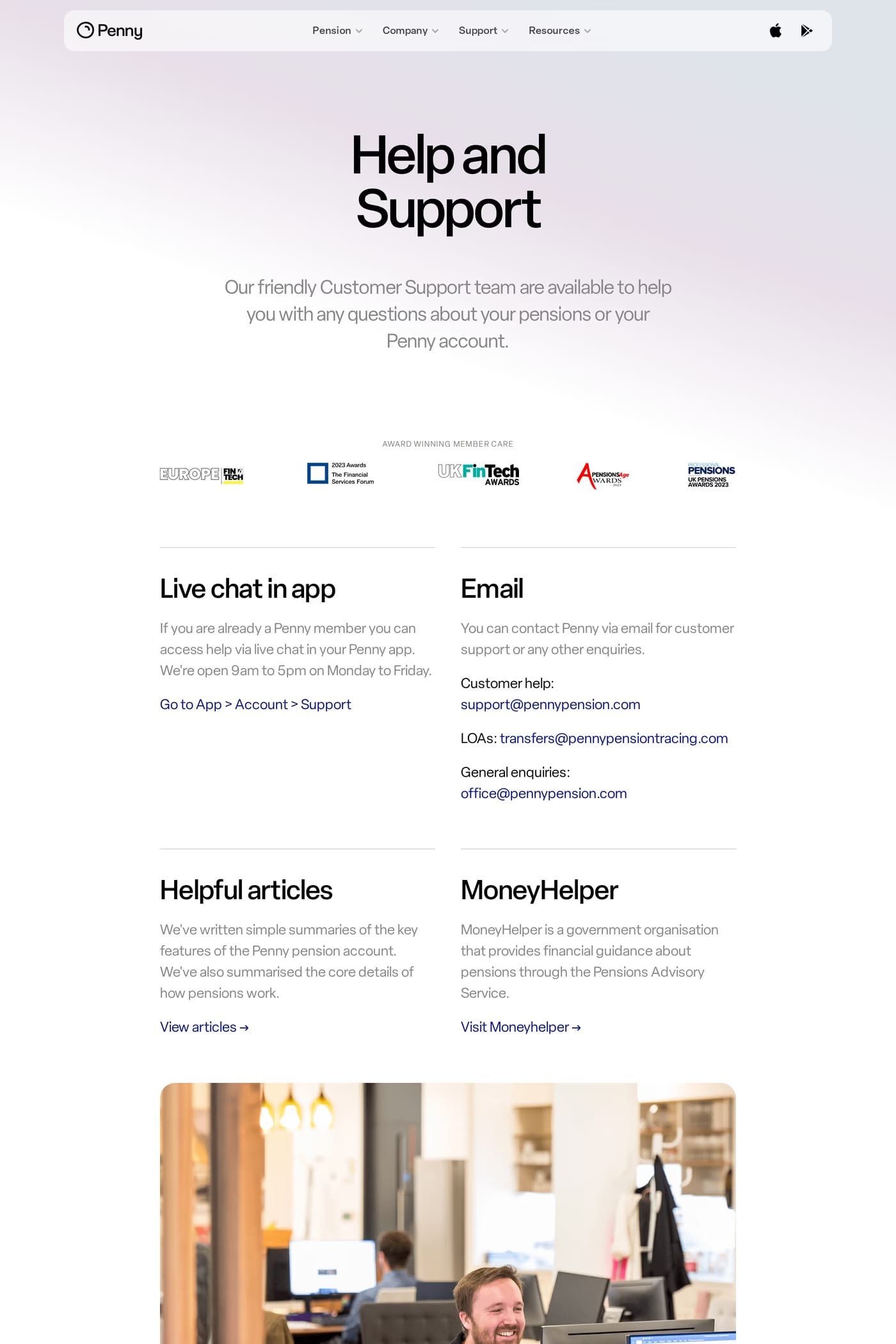 Penny Pension contact page