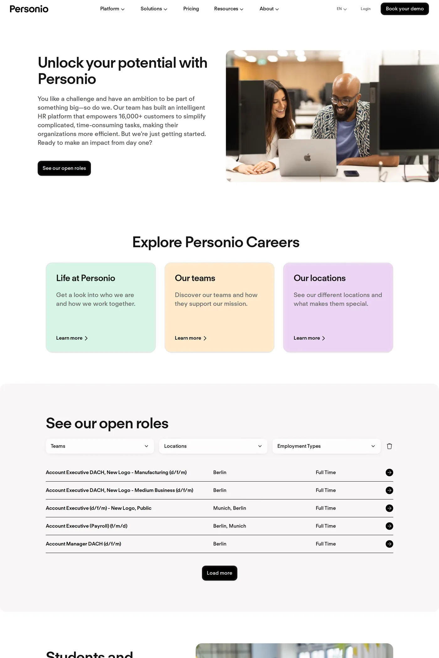 Personio — screenshot of the careers page