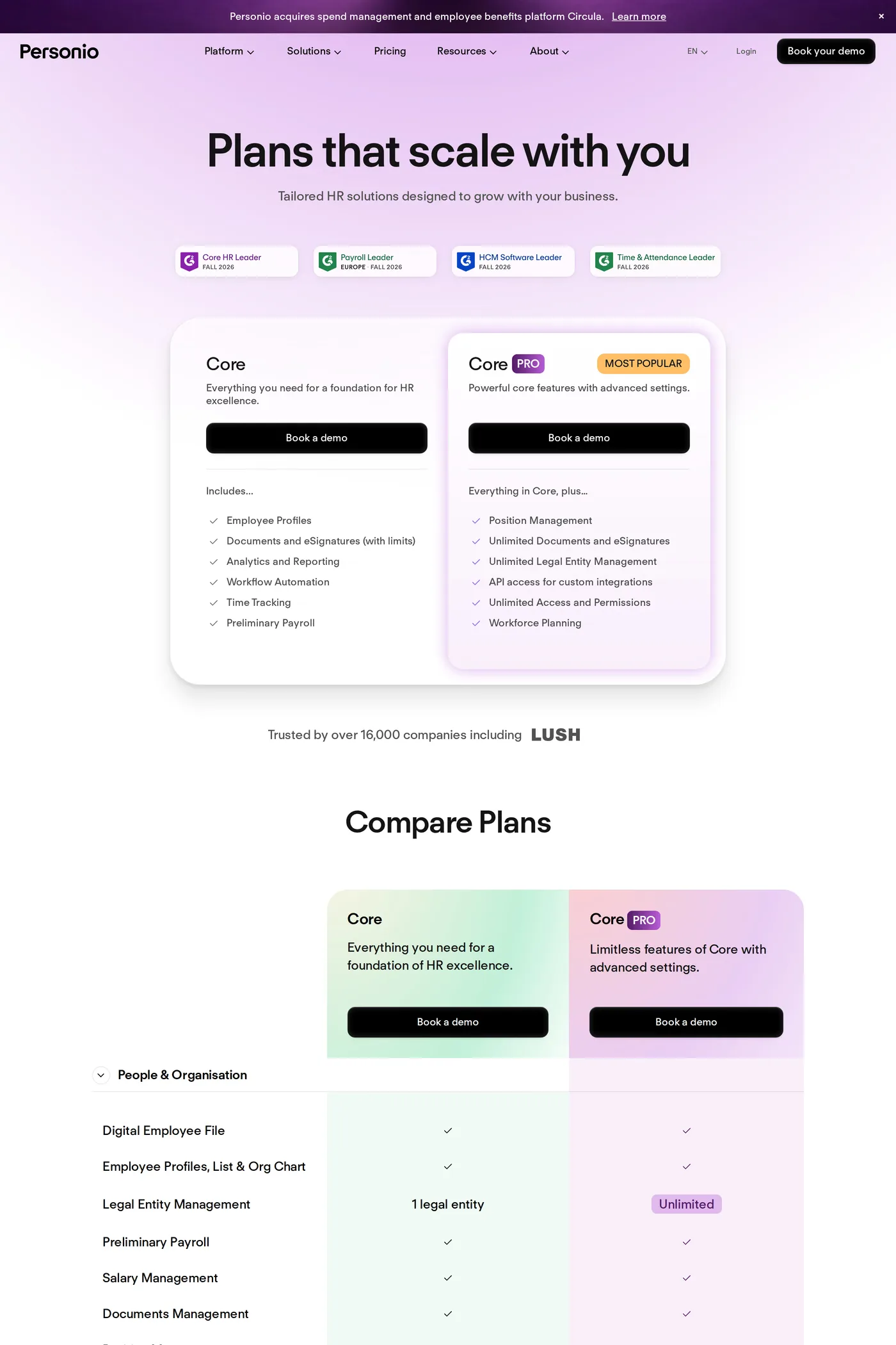 Personio — screenshot of the pricing page