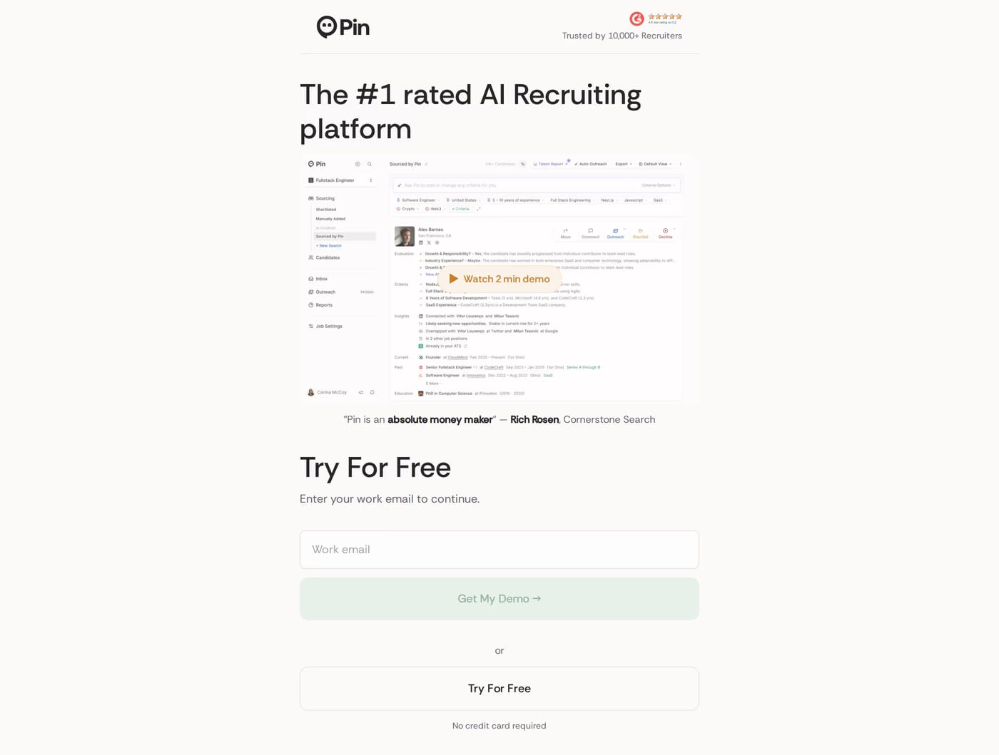 Pin sign up page