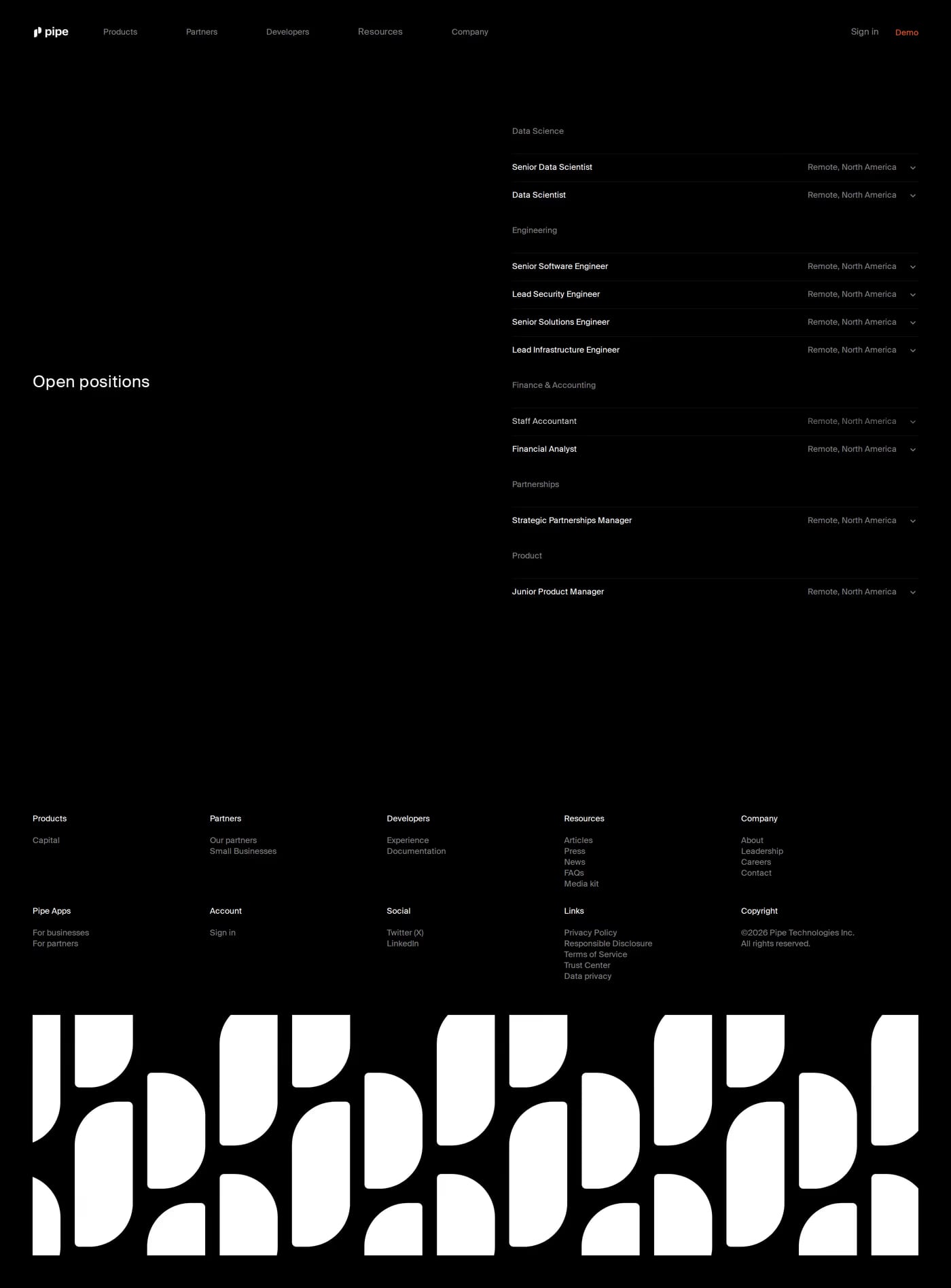 Pipe — screenshot of the careers page