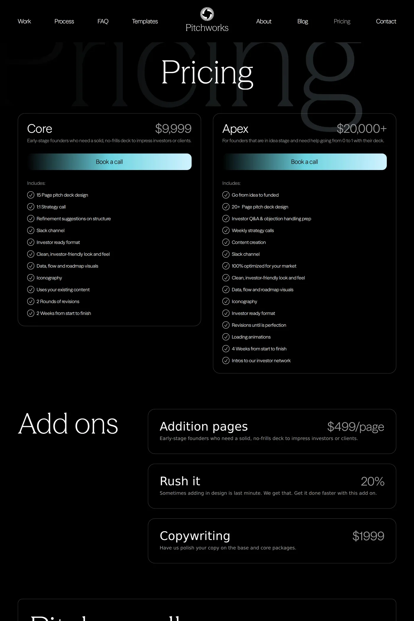Pitch-Works — screenshot of the pricing page