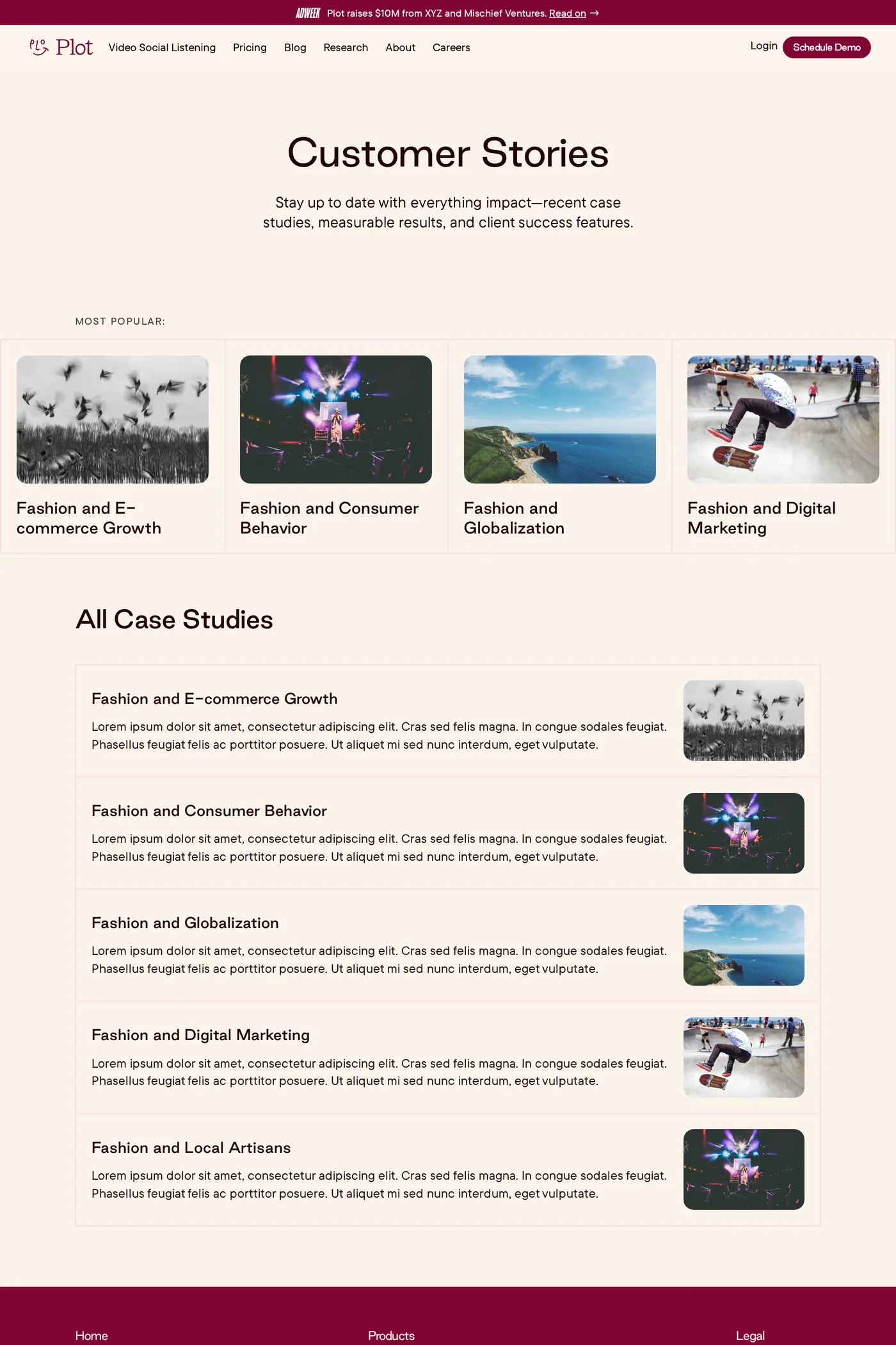 Plot — screenshot of the case studies page