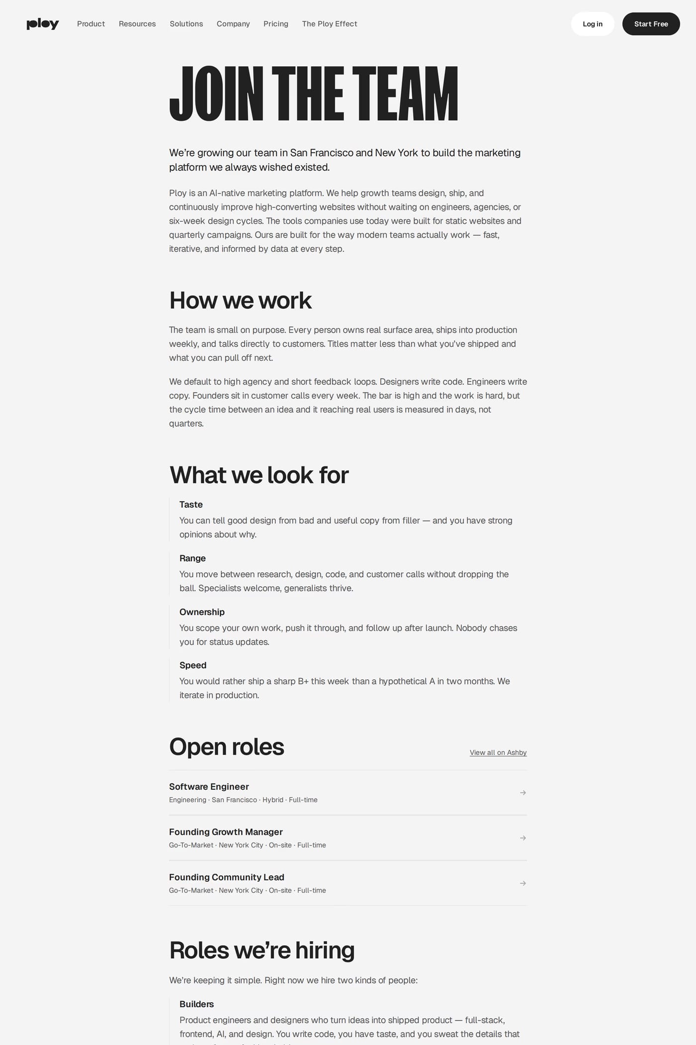 Ploy — screenshot of the careers page