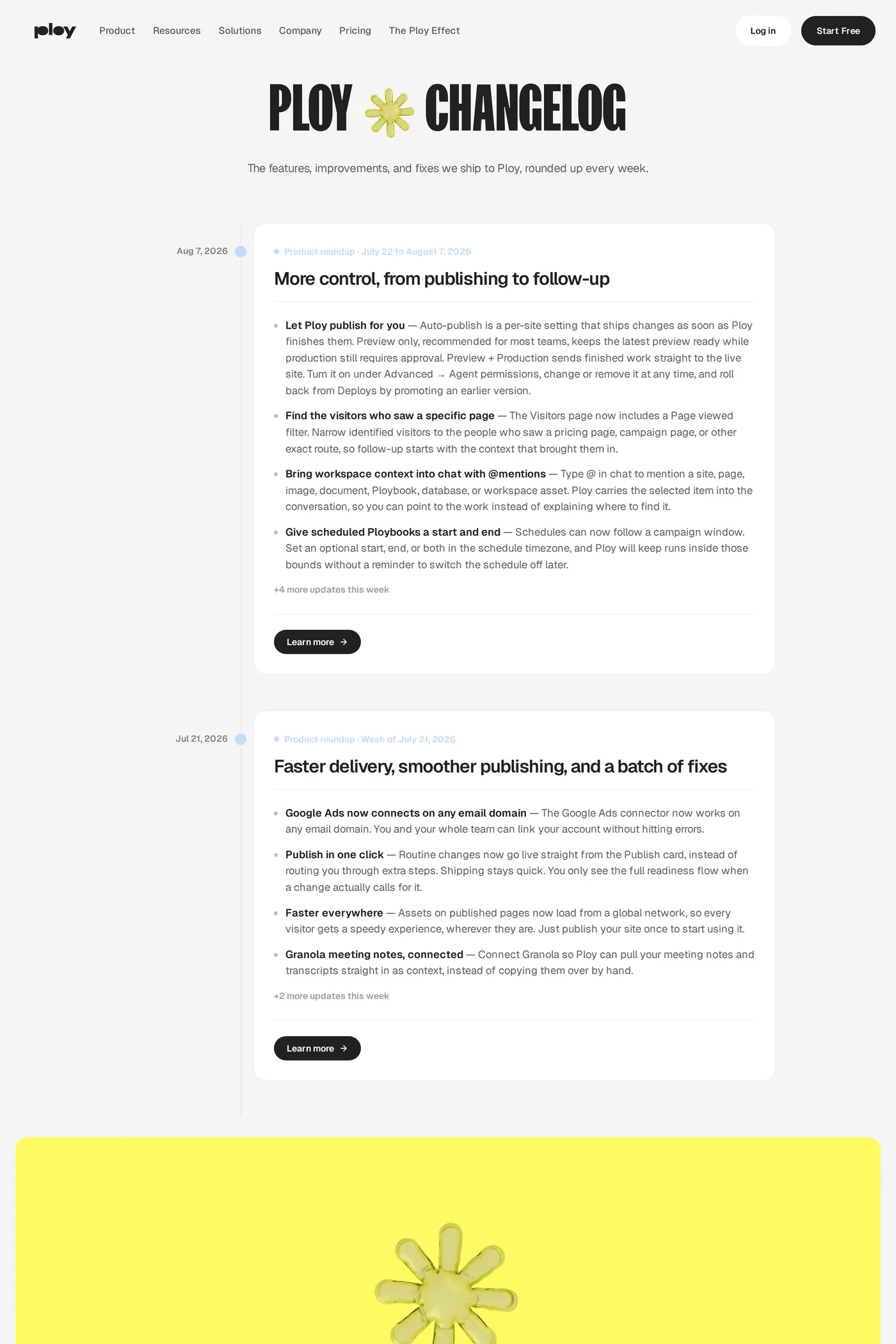 Ploy — screenshot of the changelog page