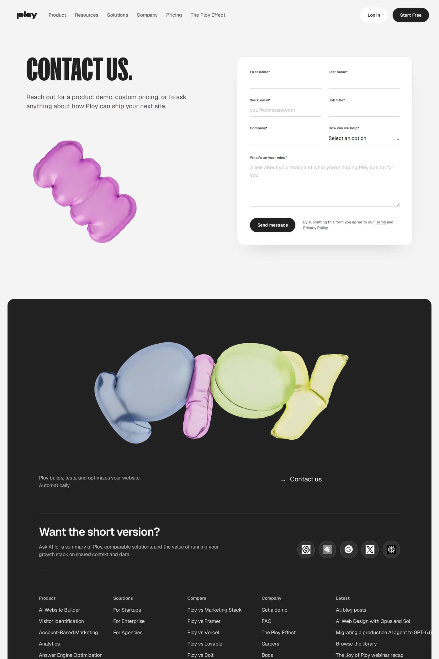 Ploy — screenshot of the contact page
