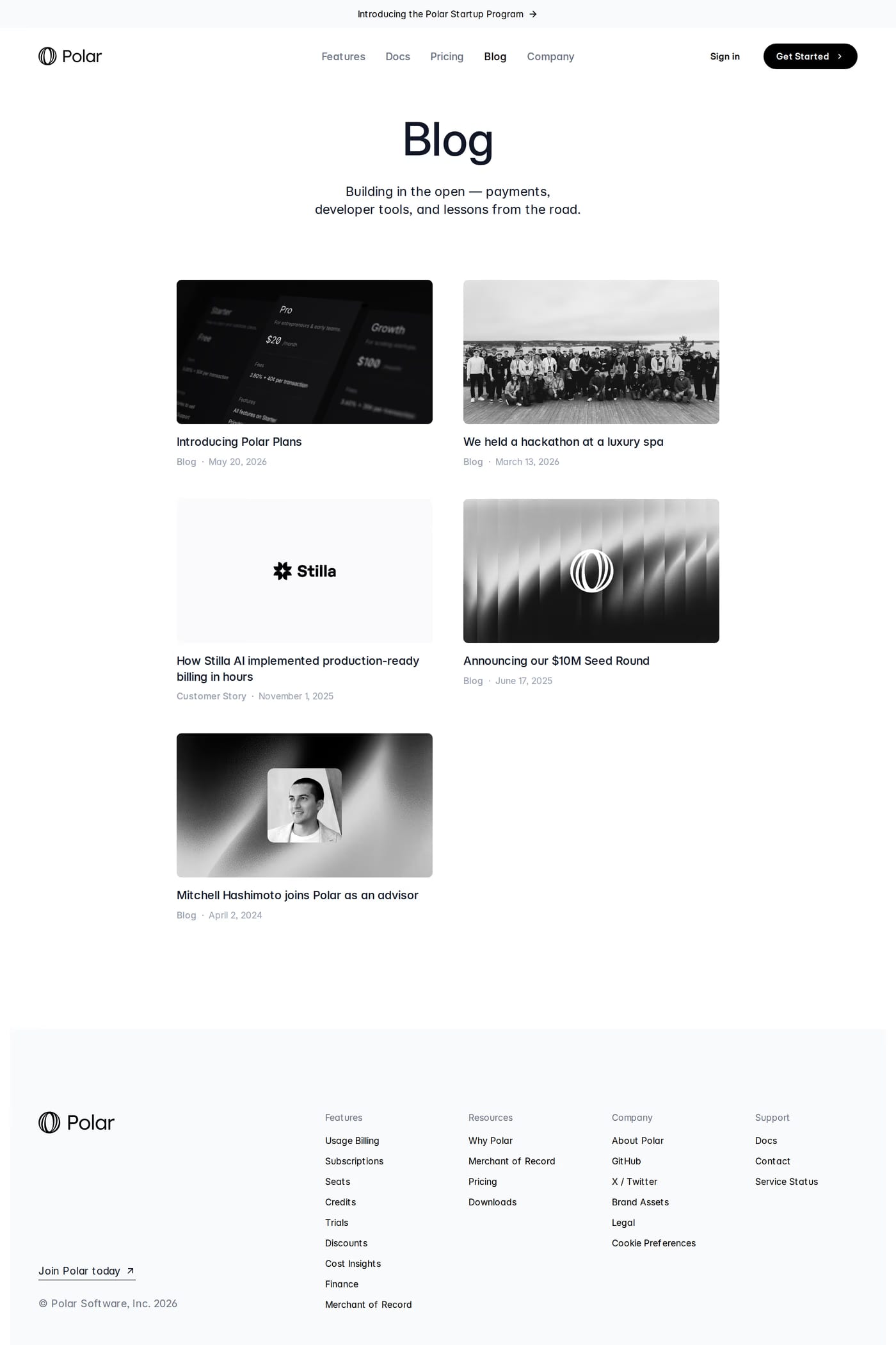 Polar — screenshot of the blog page