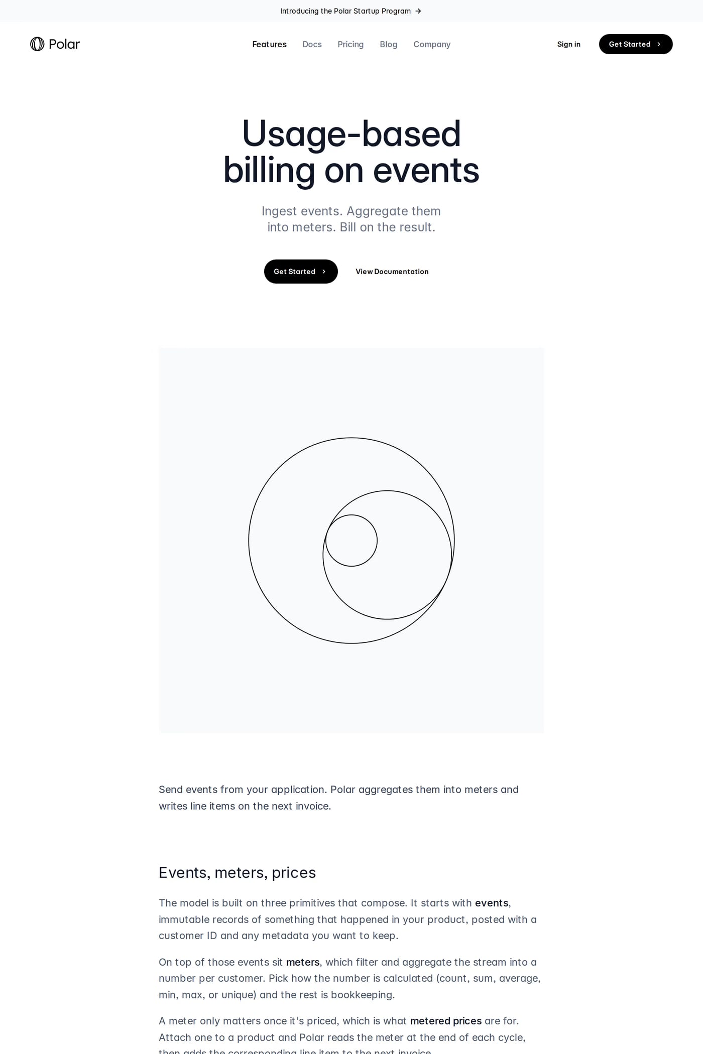 Polar — screenshot of the features page