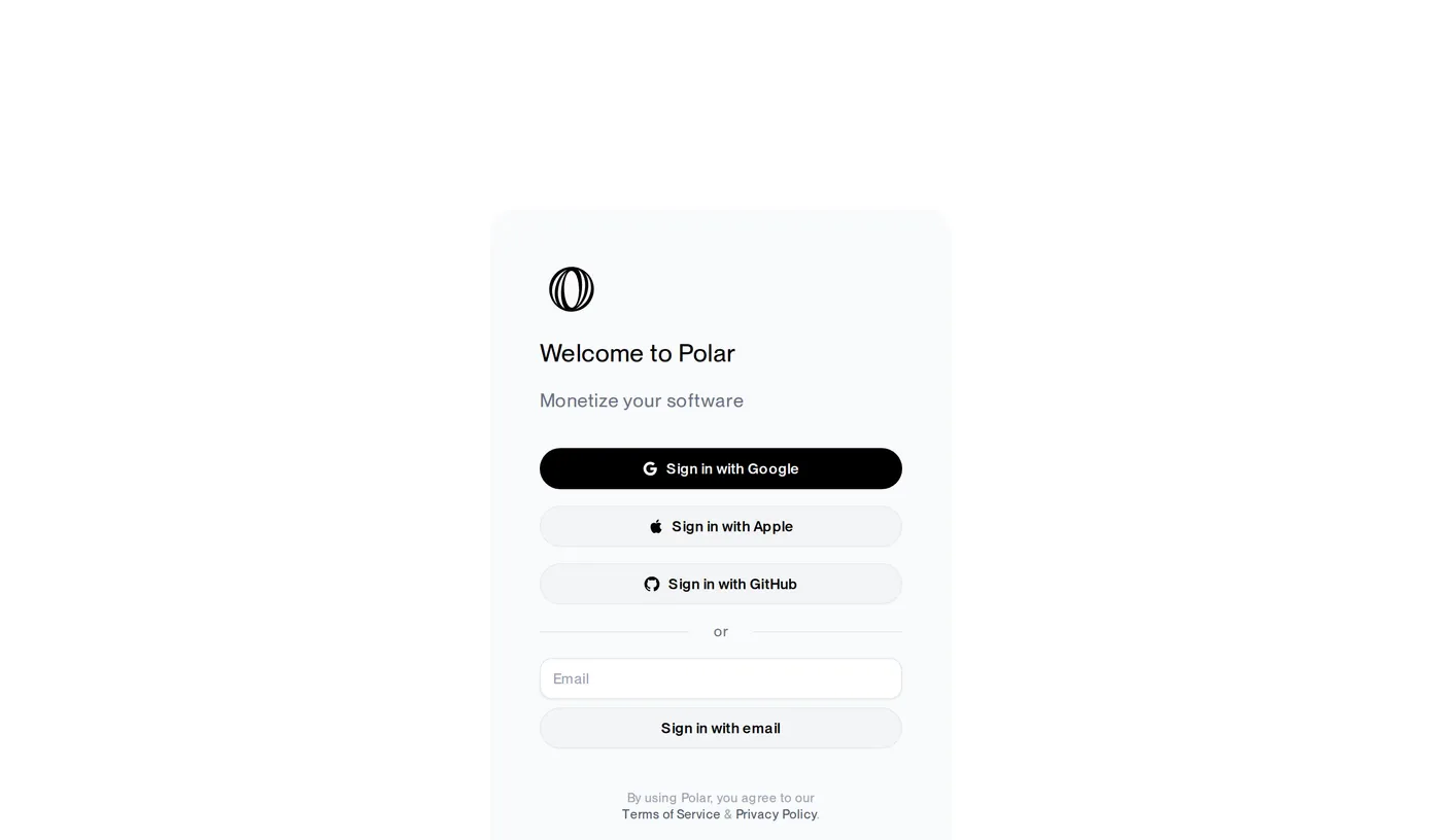 Polar — screenshot of the login page