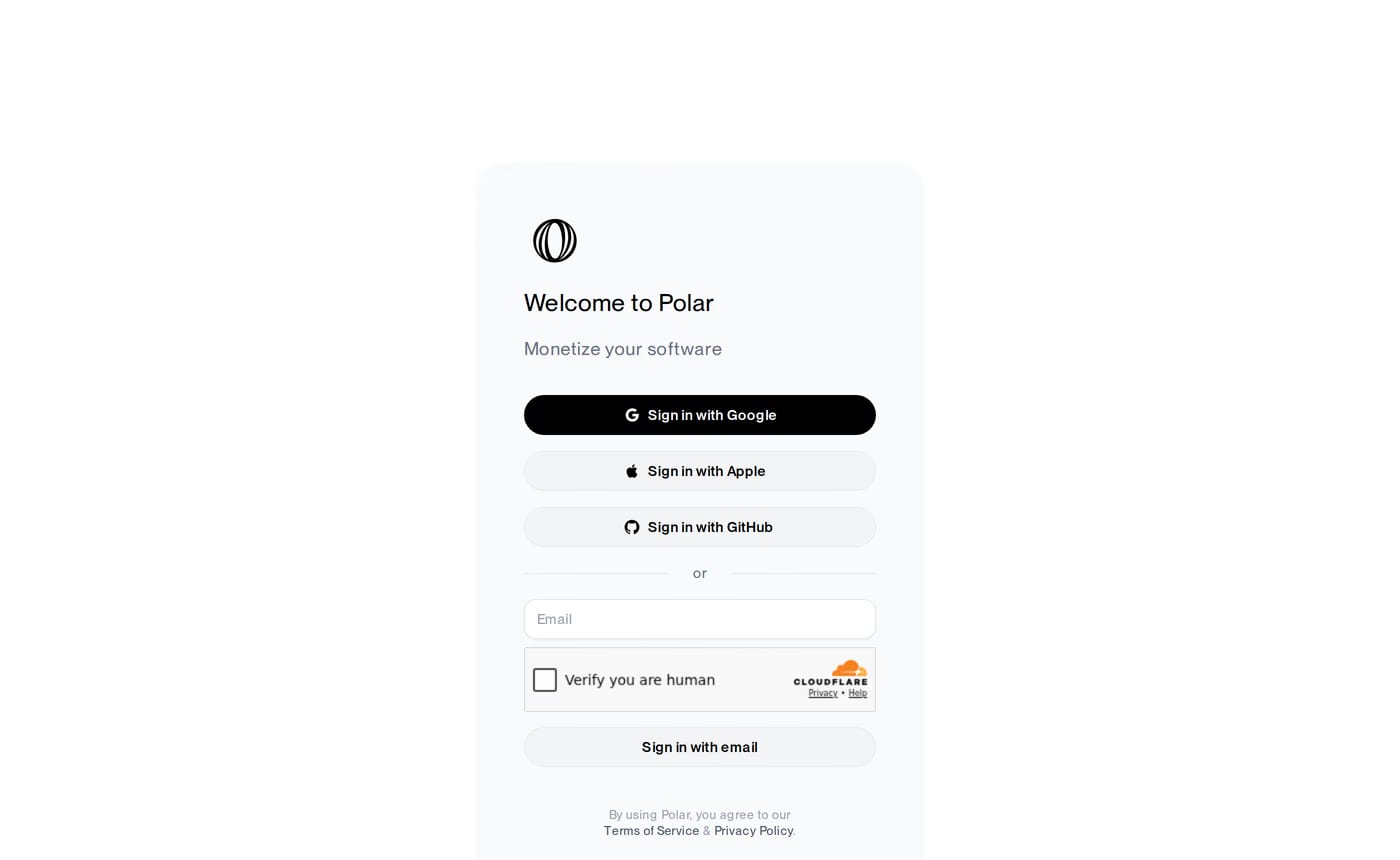 Polar sign up page