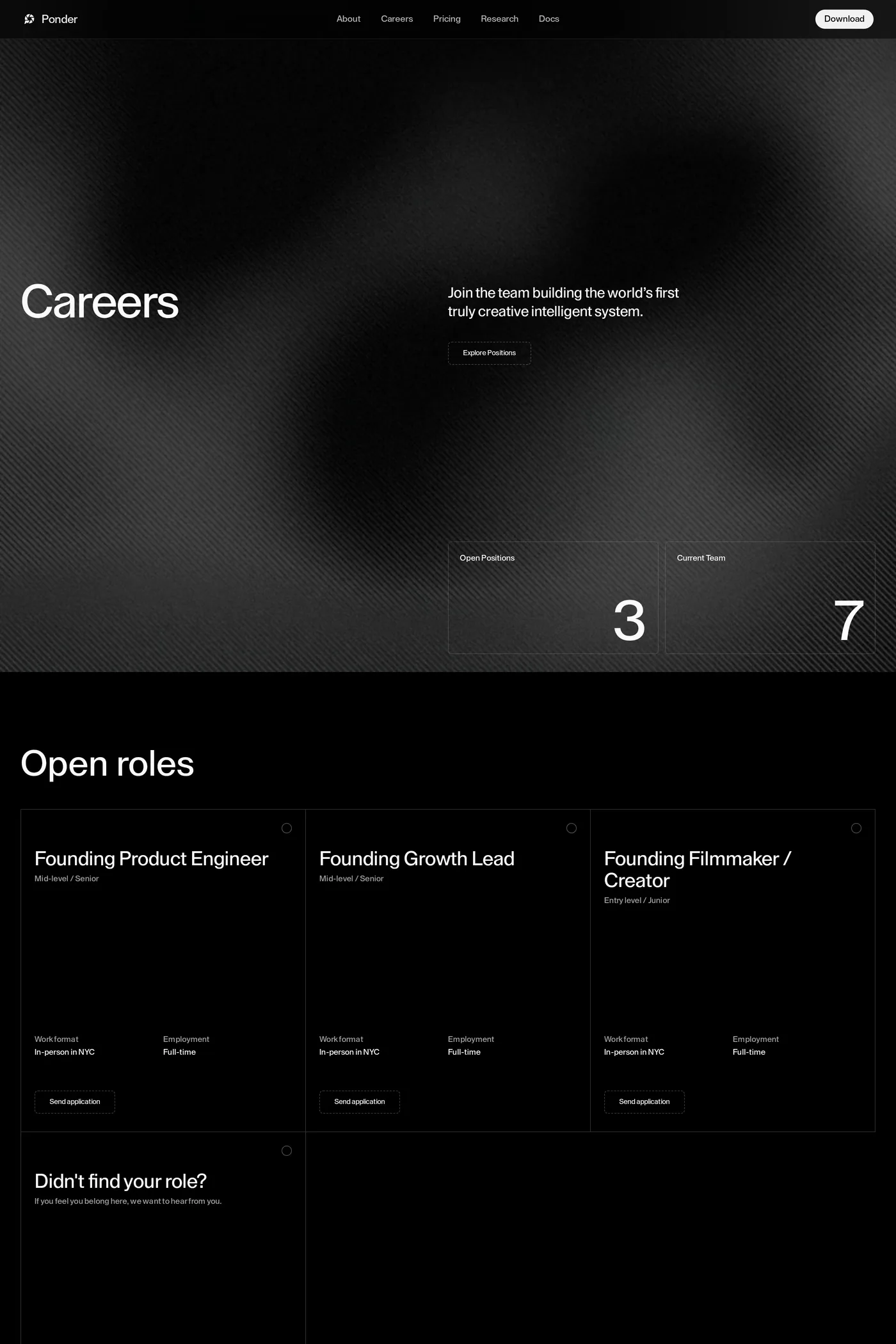 Ponder — screenshot of the careers page