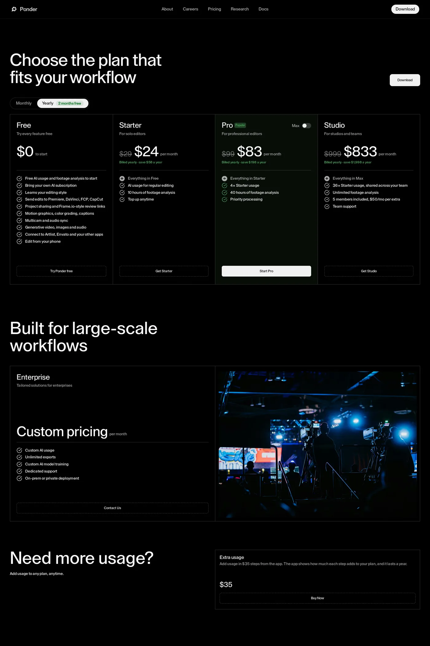 Ponder — screenshot of the pricing page