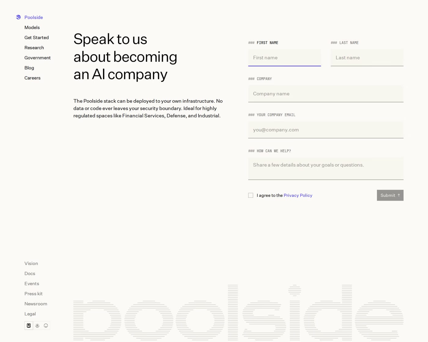 Poolside contact page