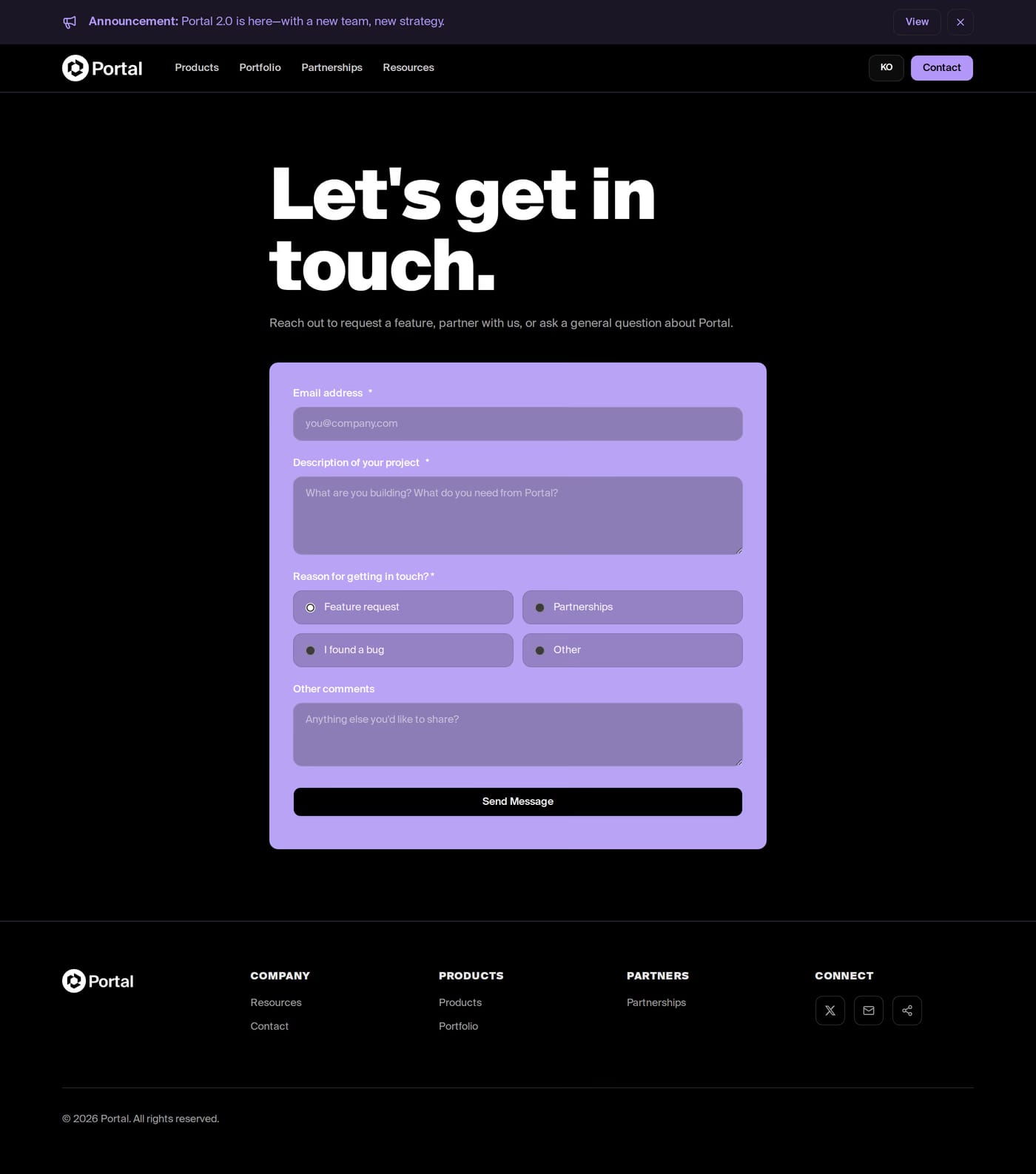 Porta — screenshot of the contact page
