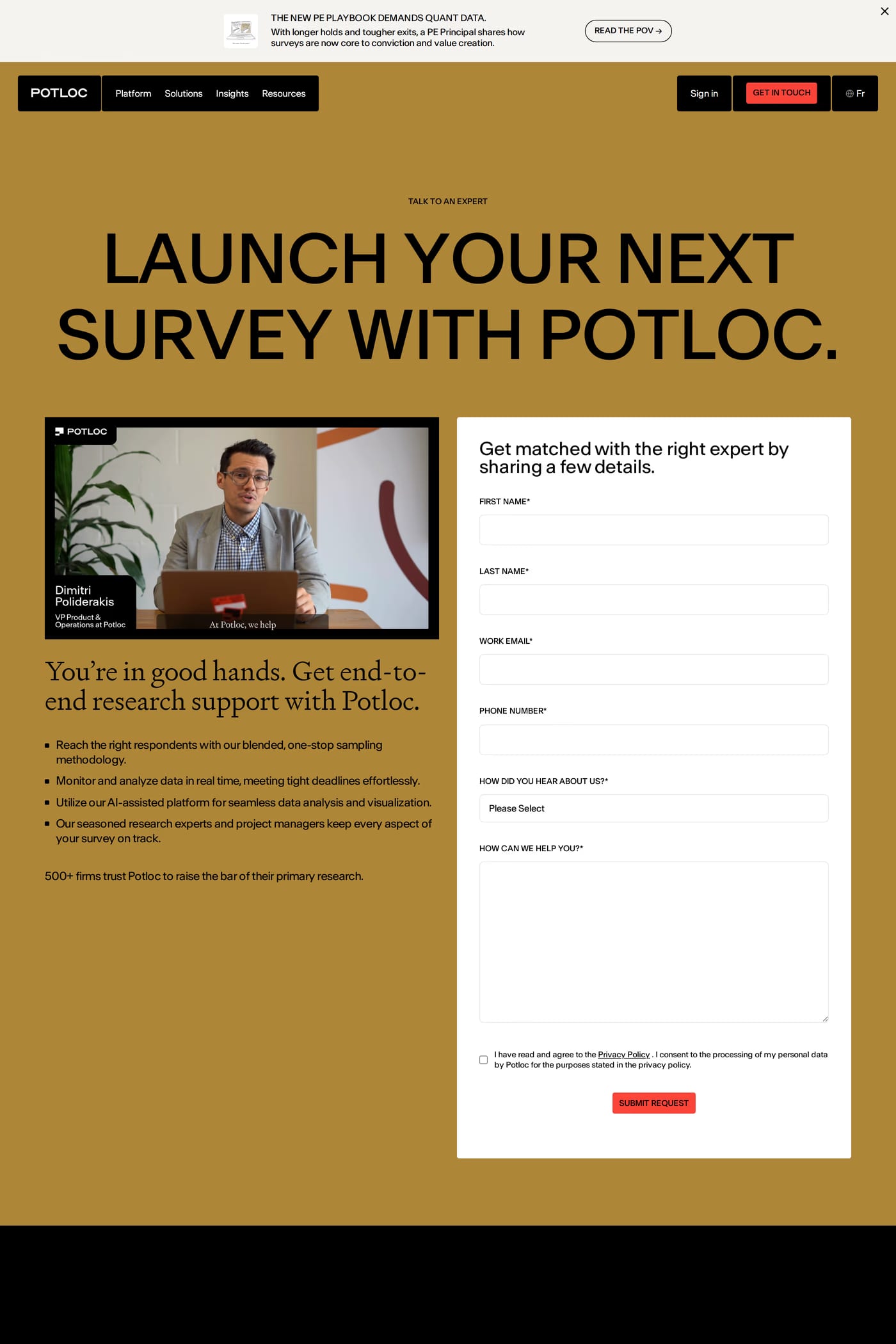 Potloc — screenshot of the contact page