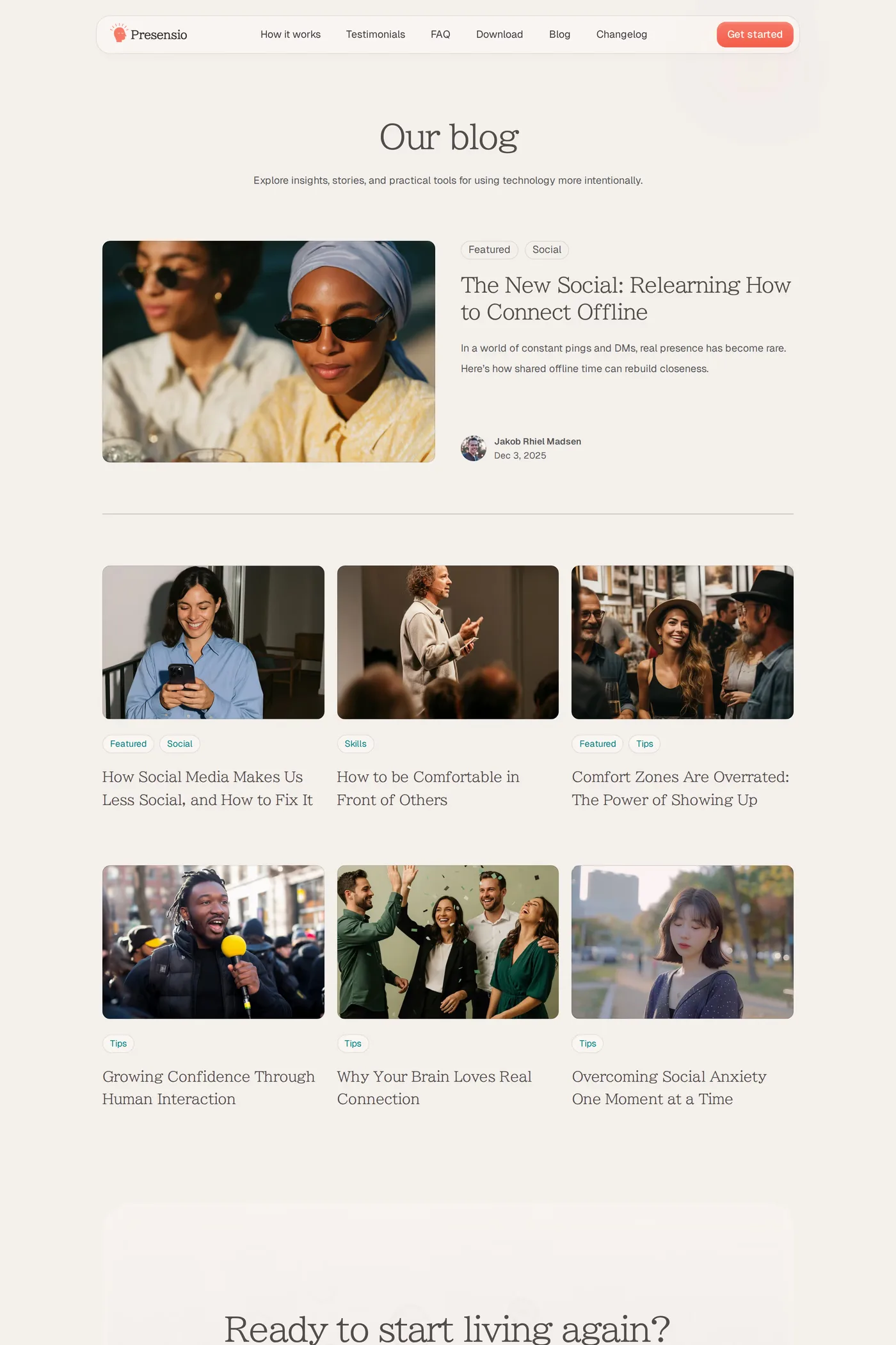 Presensio — screenshot of the blog page