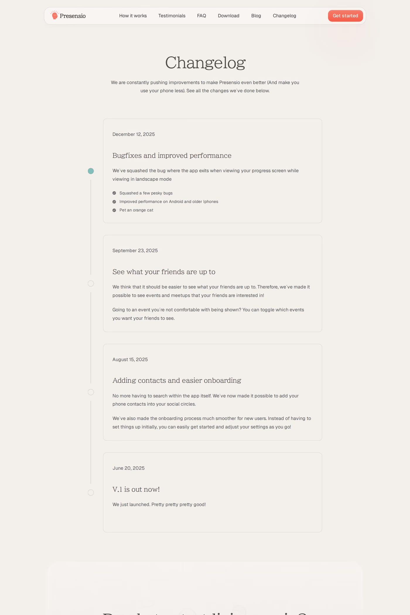 Presensio changelog page