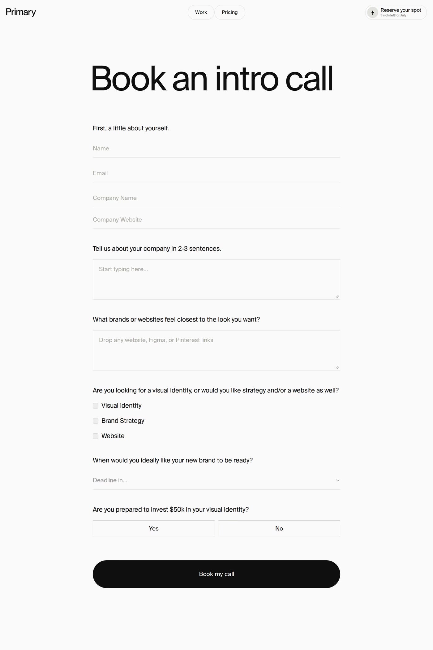 Primary Studio — screenshot of the contact page