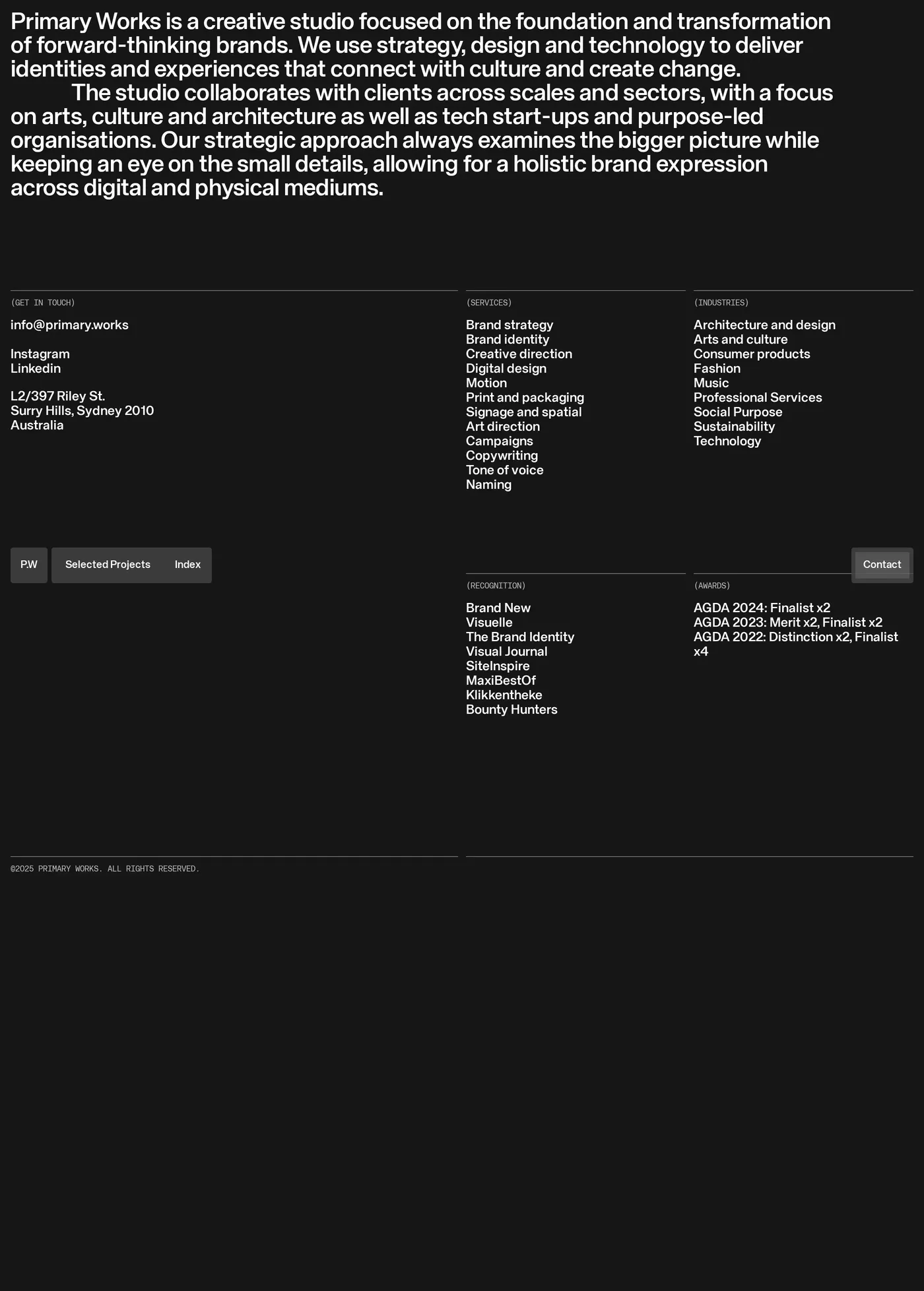 Primary Works — screenshot of the about page