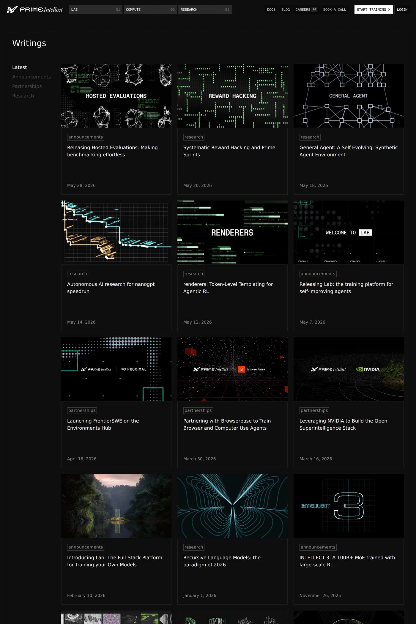 Prime Intellect blog page