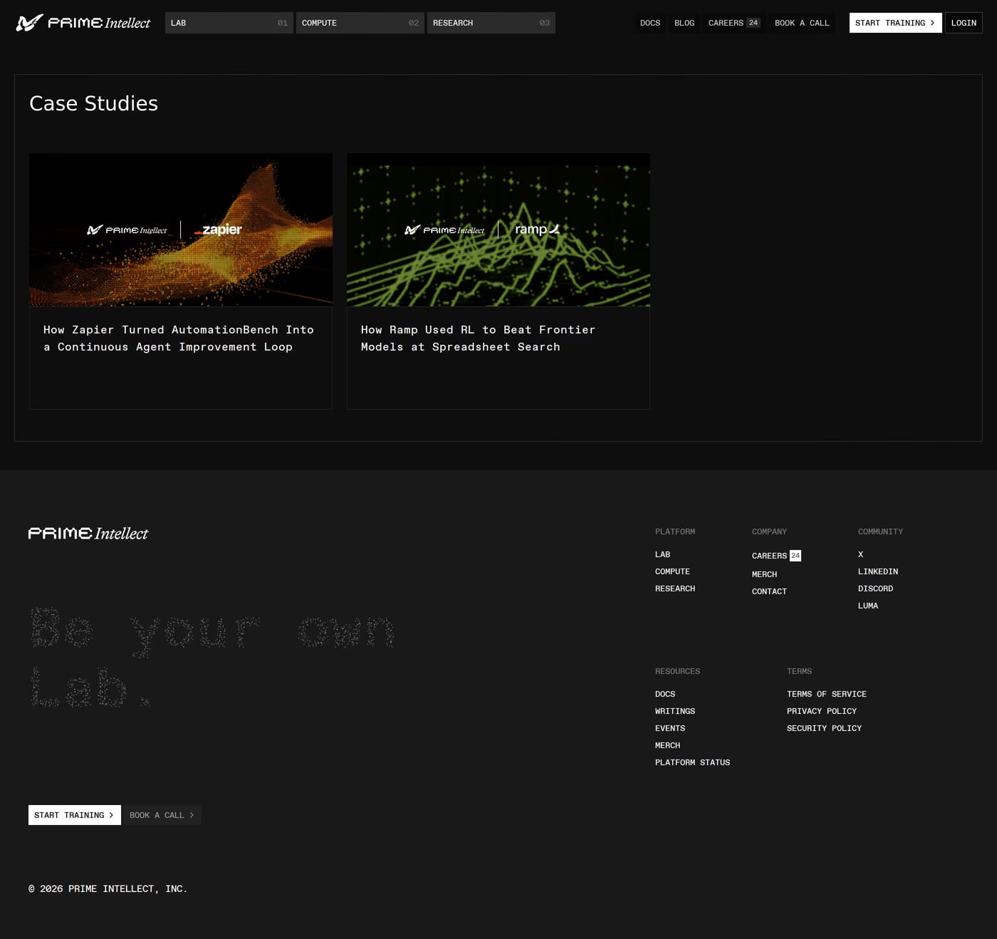 Prime Intellect case studies page