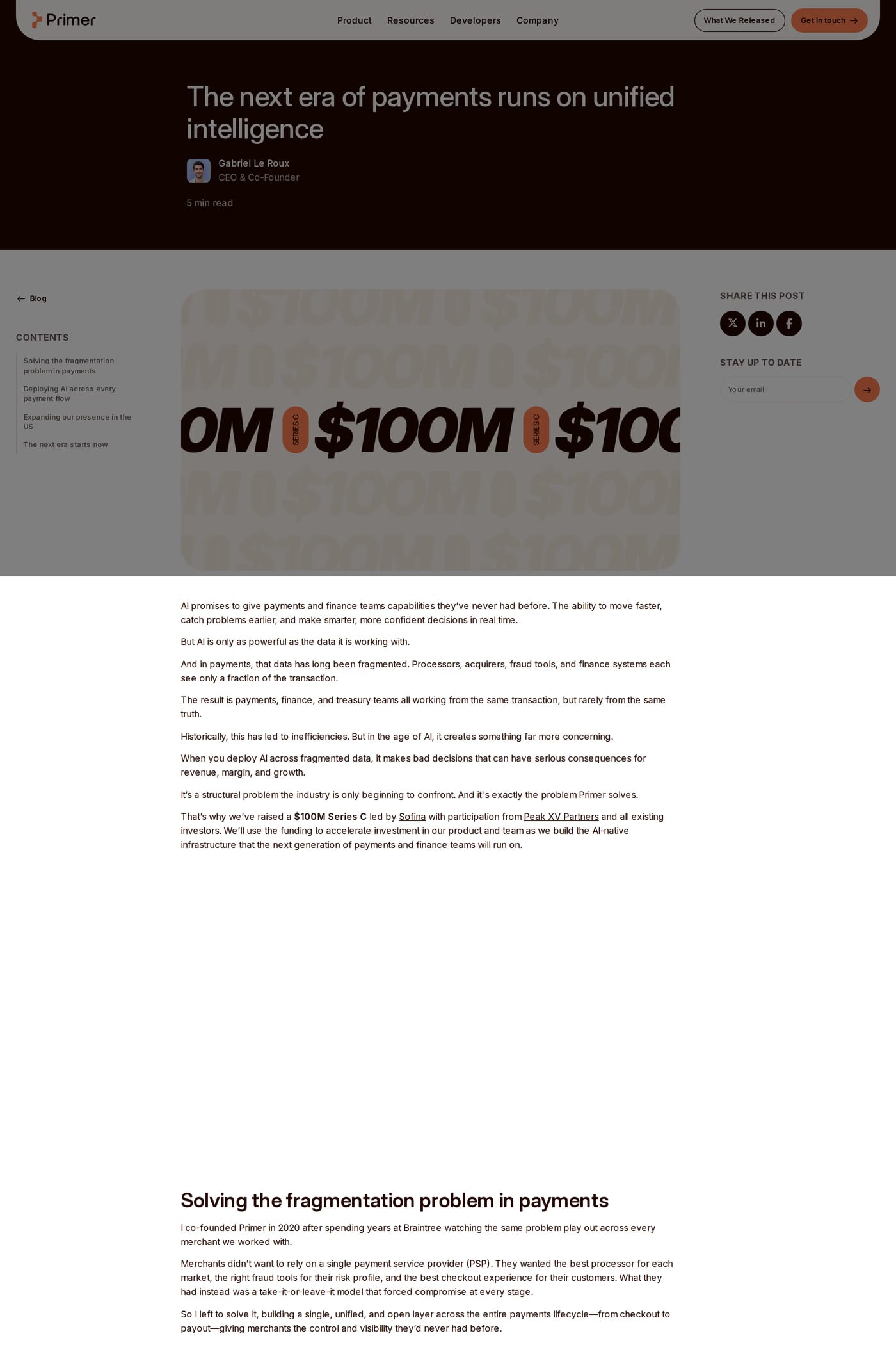 Primer — screenshot of the blog page