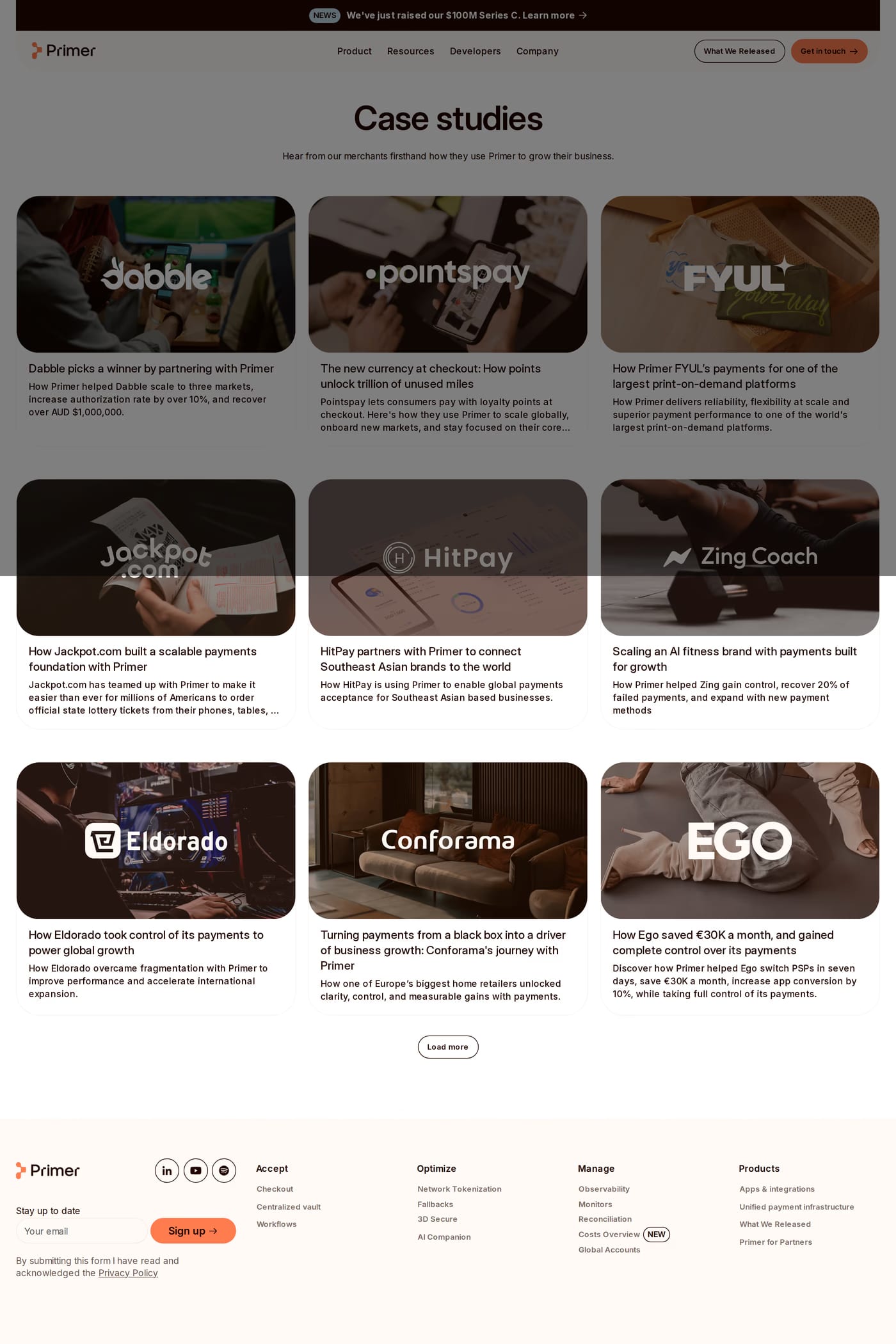 Primer — screenshot of the case studies page