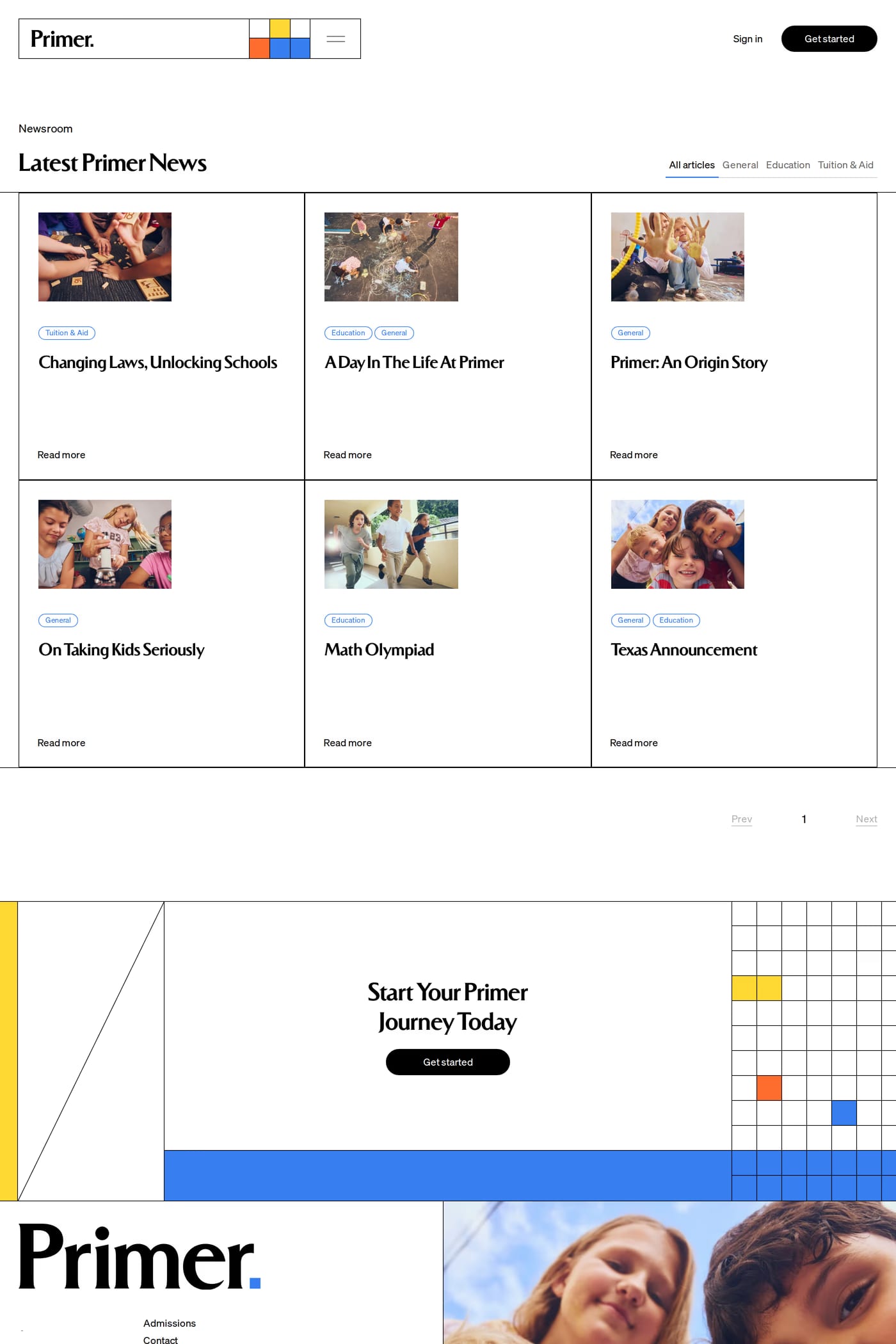 Primer — screenshot of the blog page