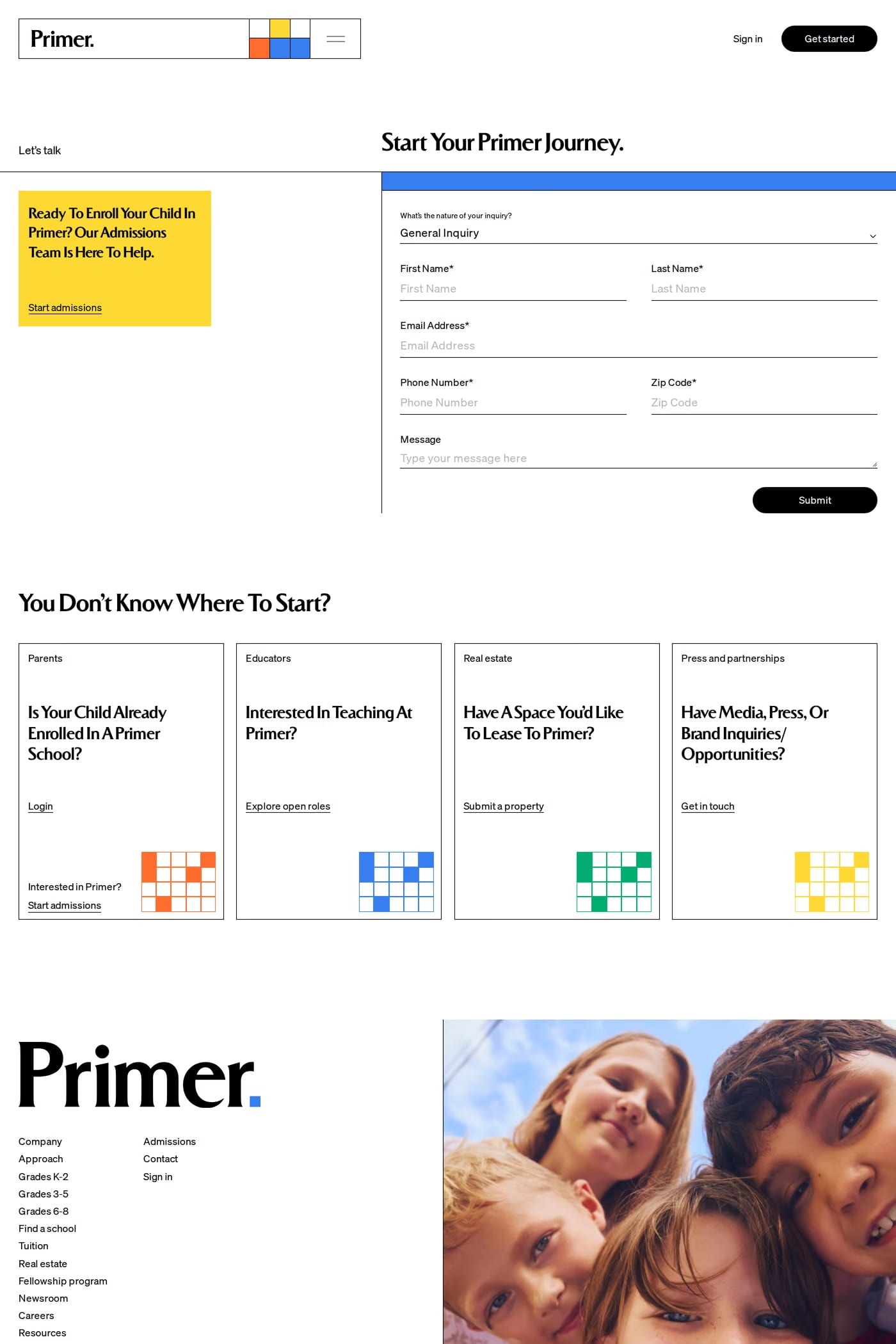 Primer — screenshot of the contact page