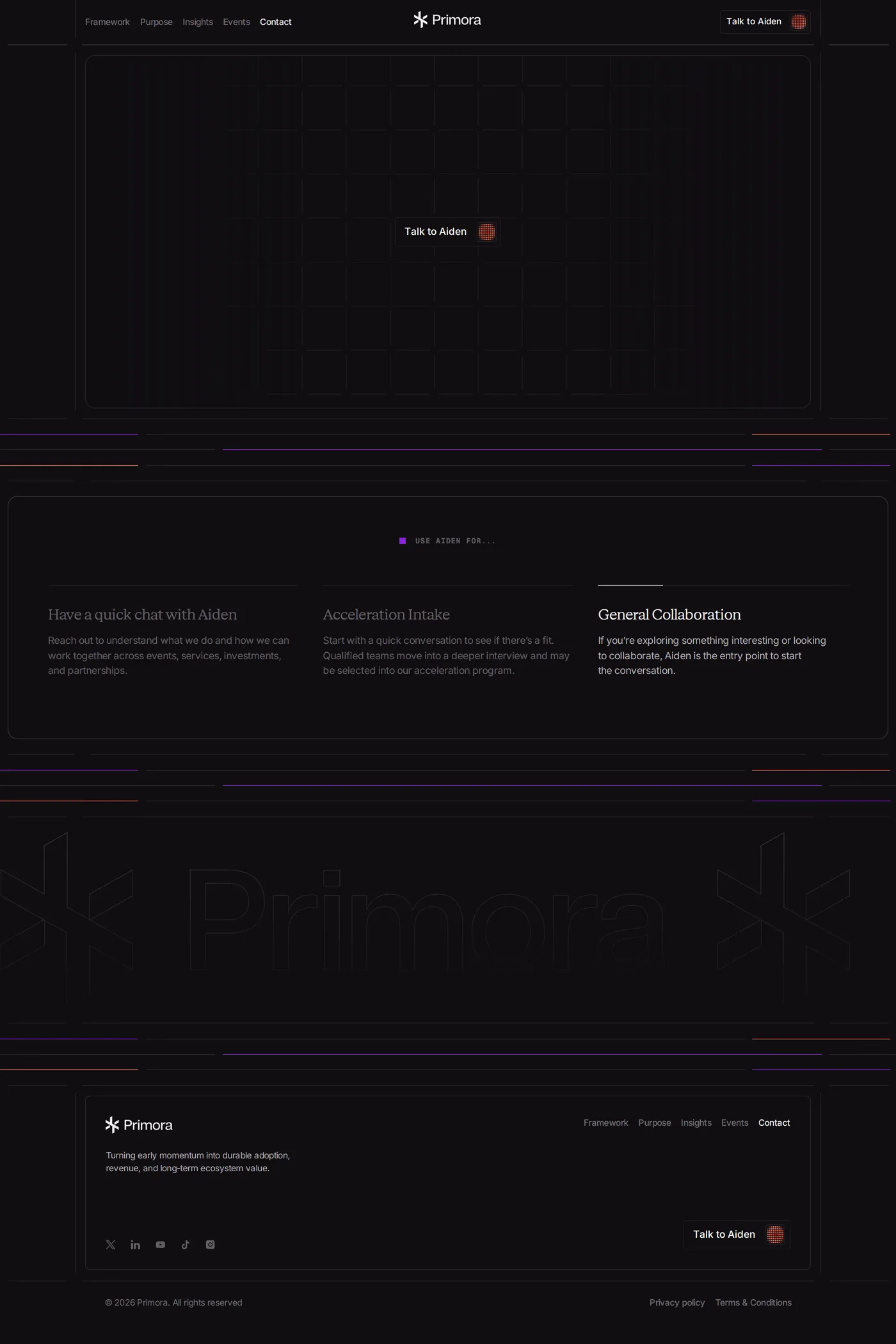 Primora — screenshot of the contact page