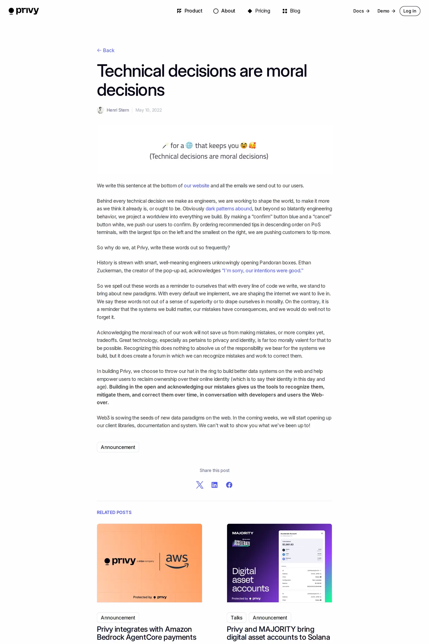 Privy — screenshot of the blog page