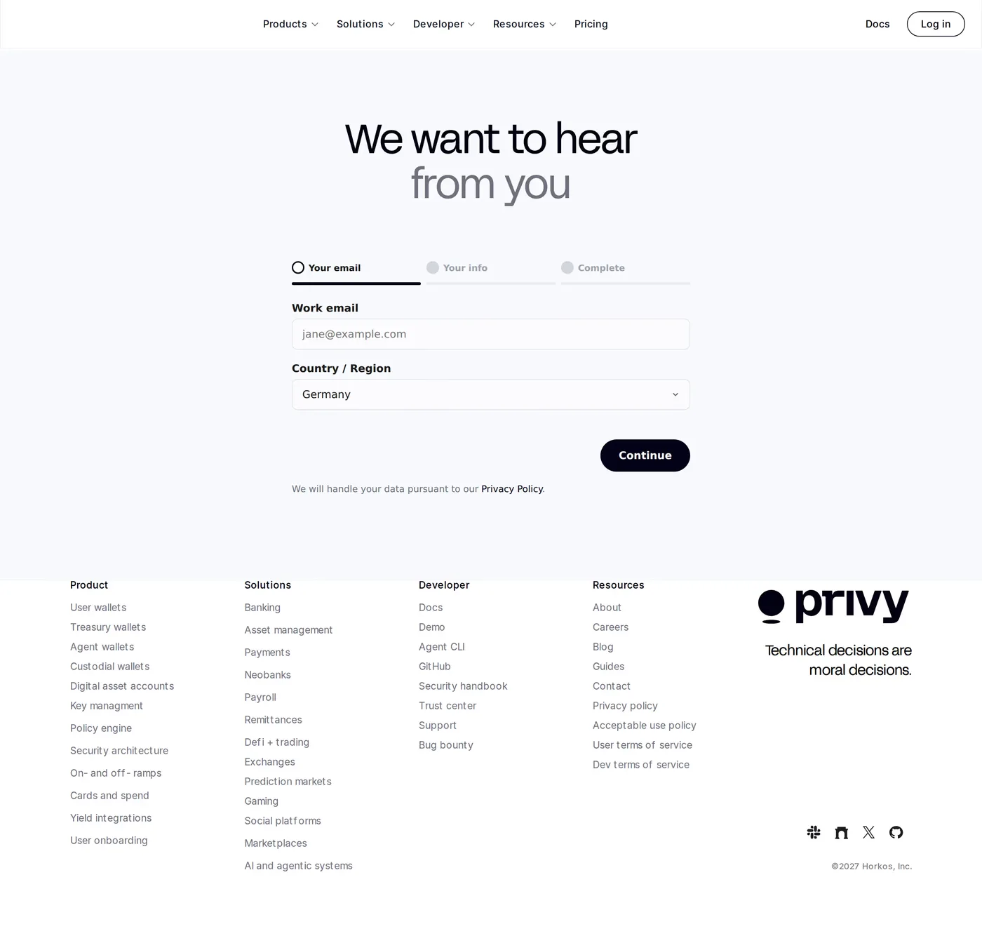 Privy — screenshot of the contact page