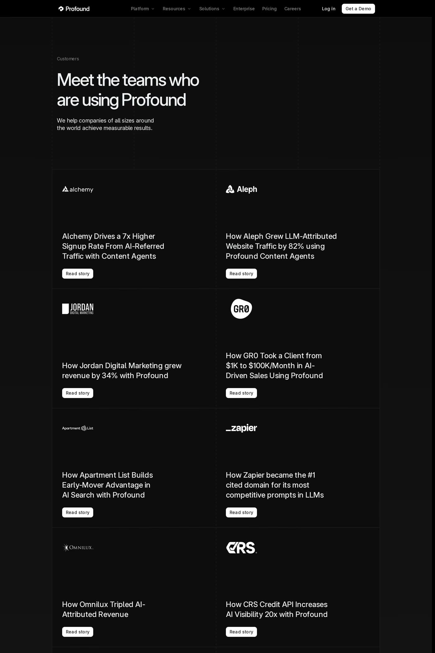 Profound — screenshot of the case studies page