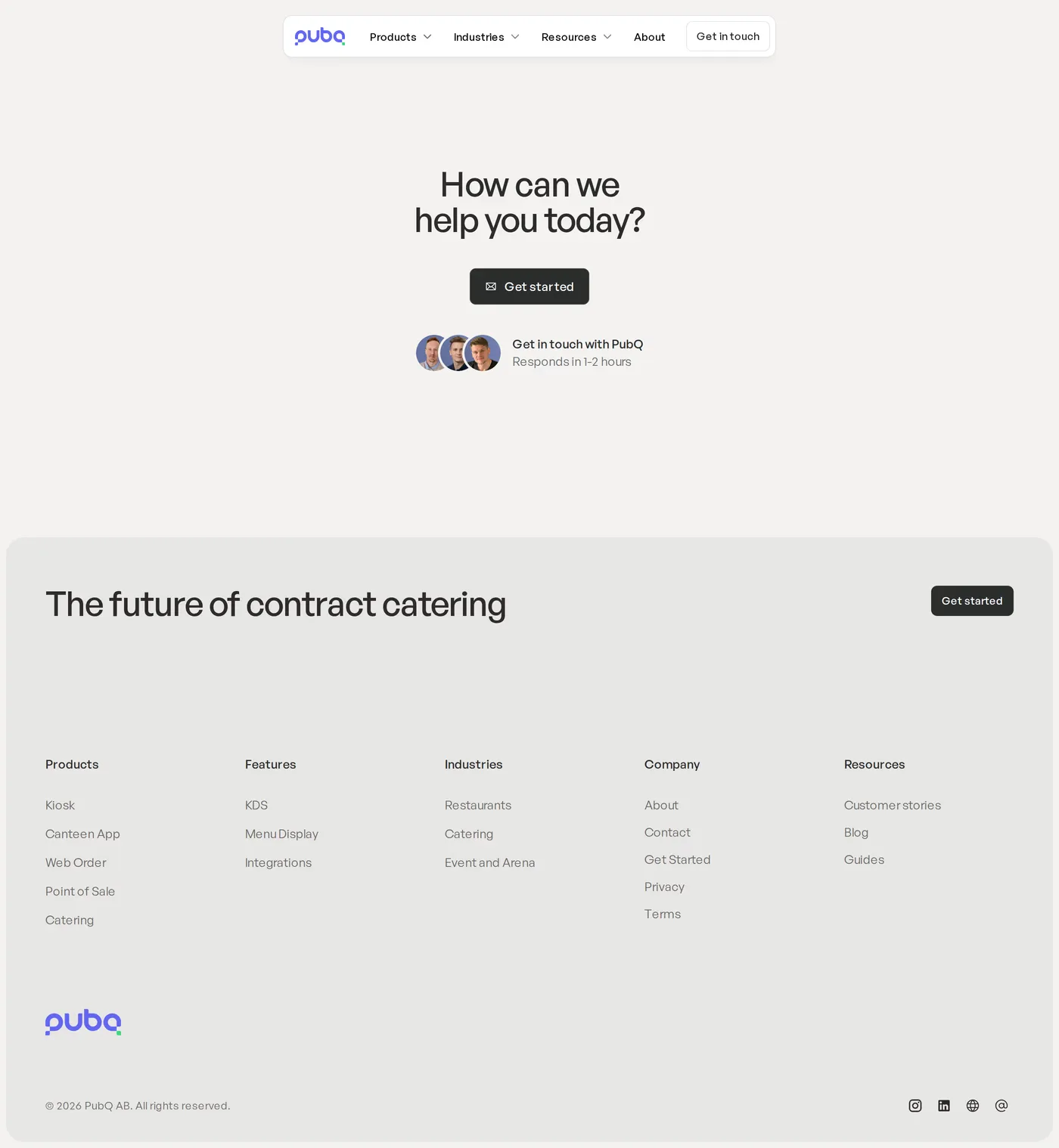 PubQ — screenshot of the contact page