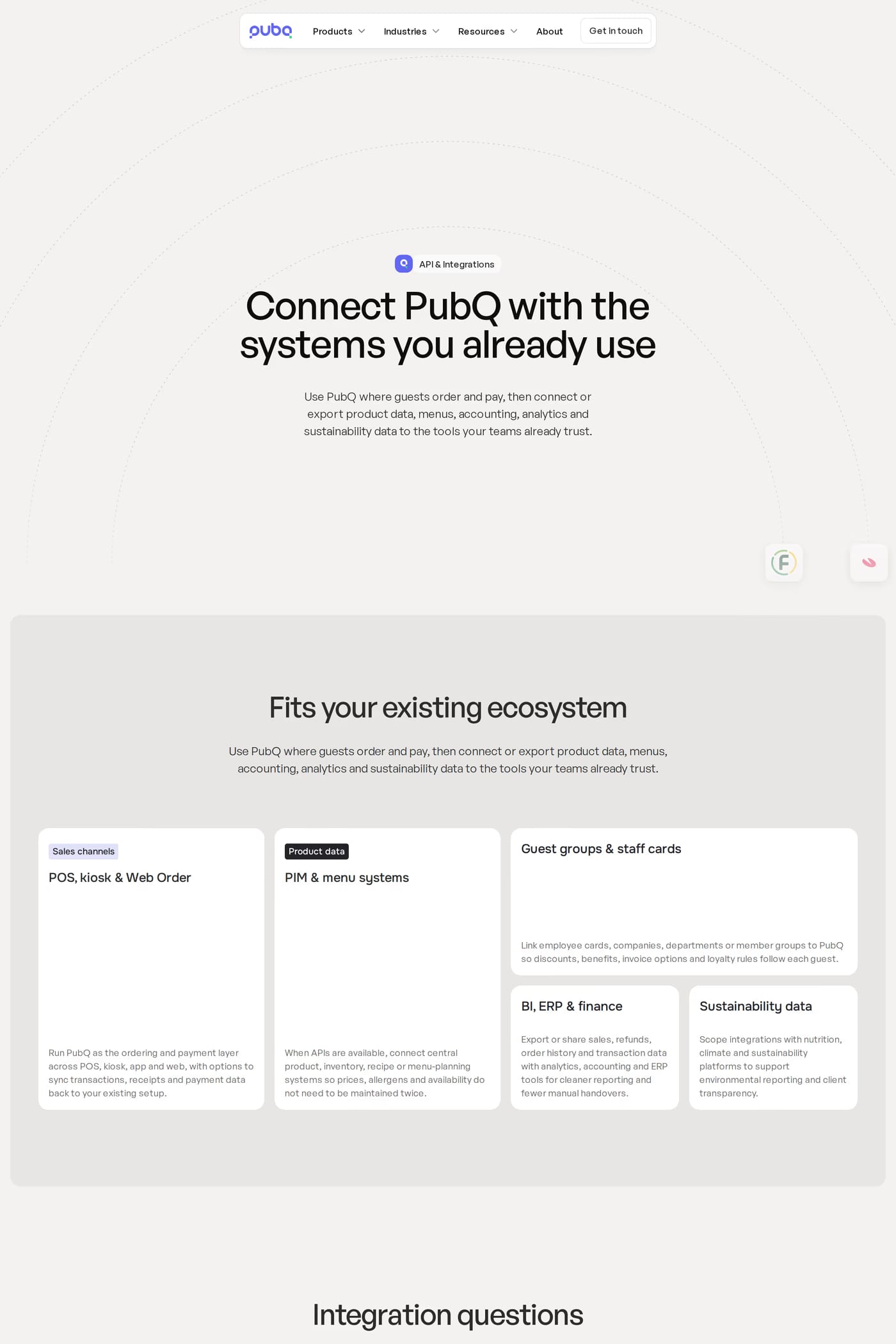 PubQ integrations page