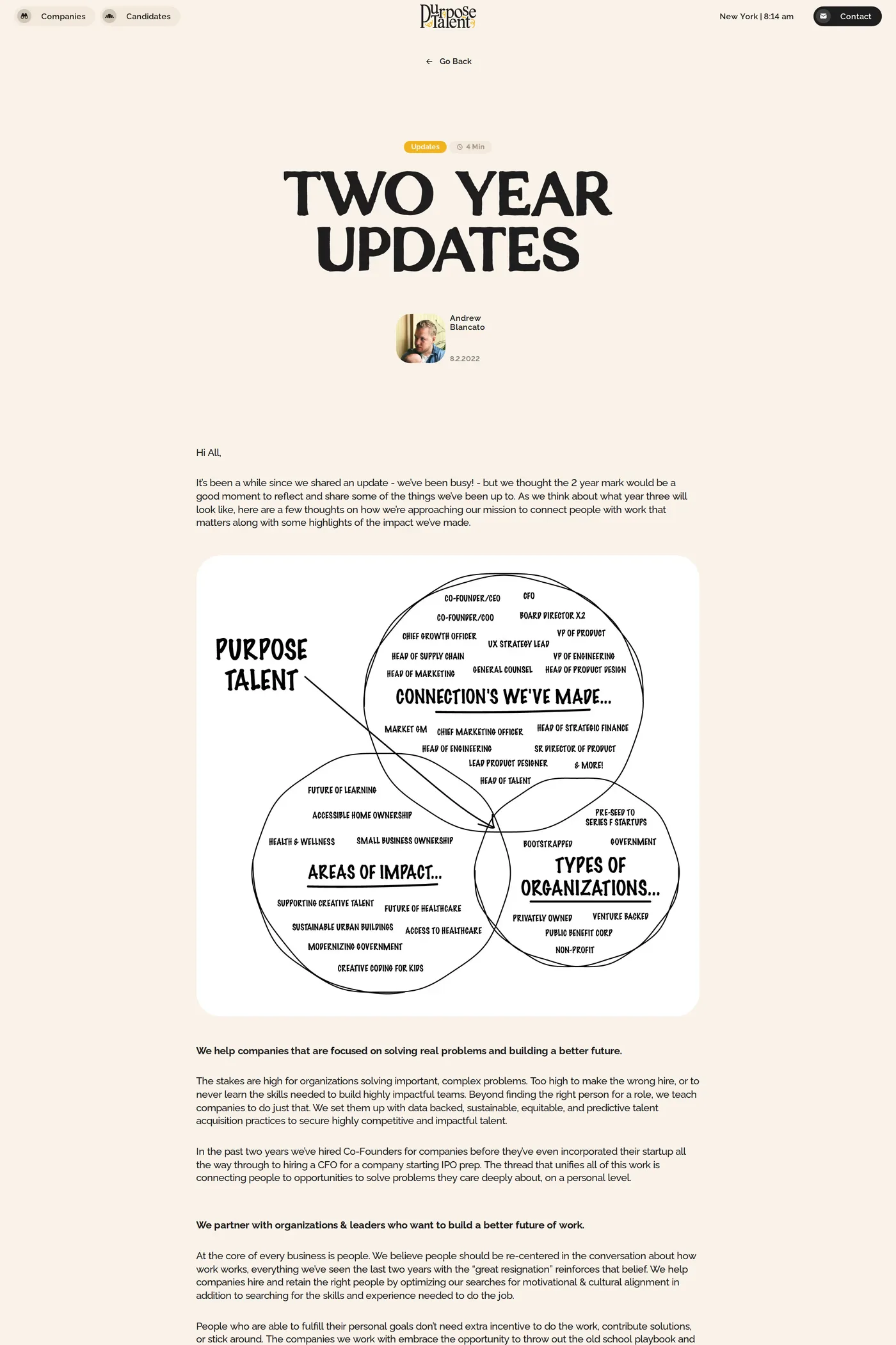Purpose Talent — screenshot of the blog page