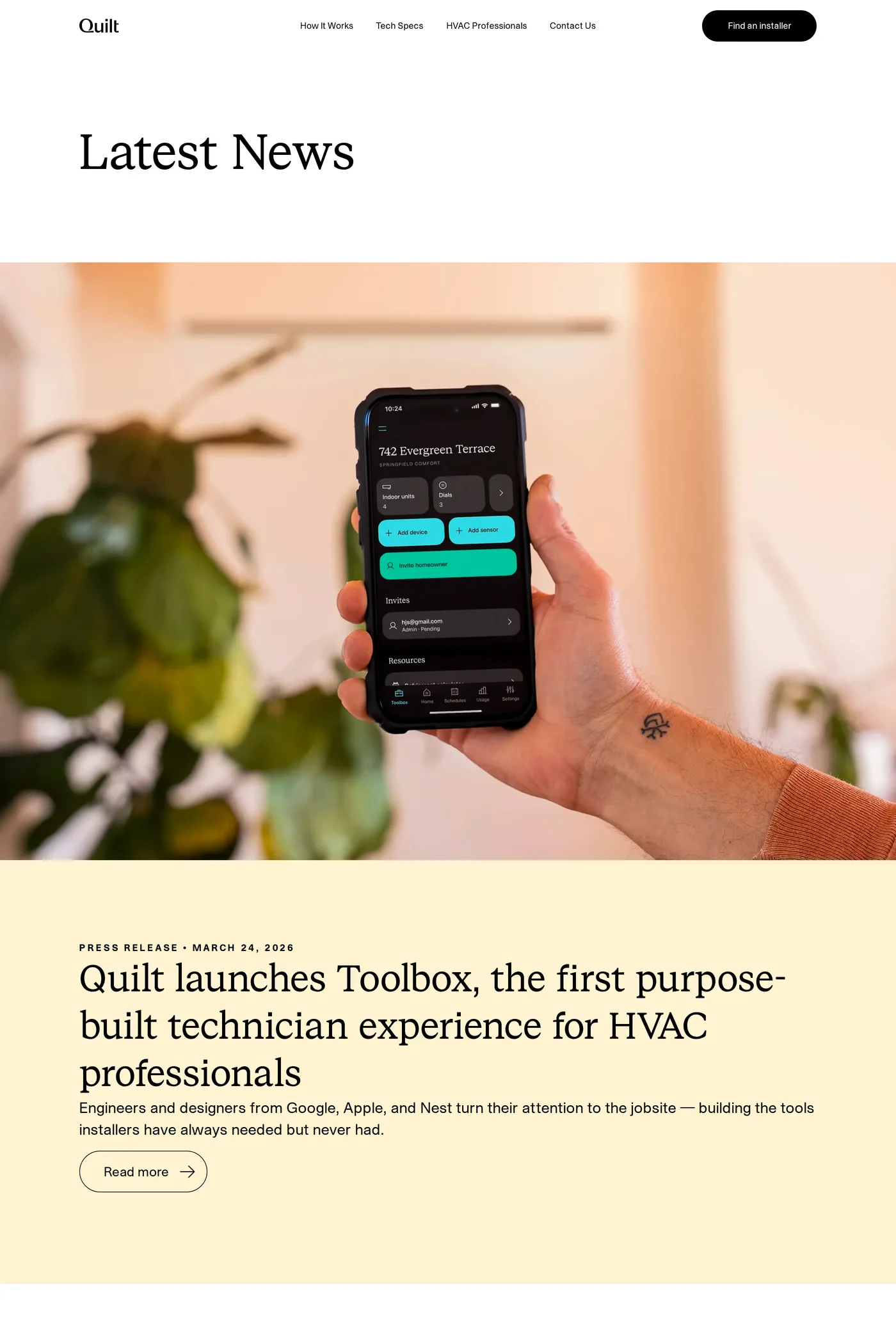 Quilt — screenshot of the blog page