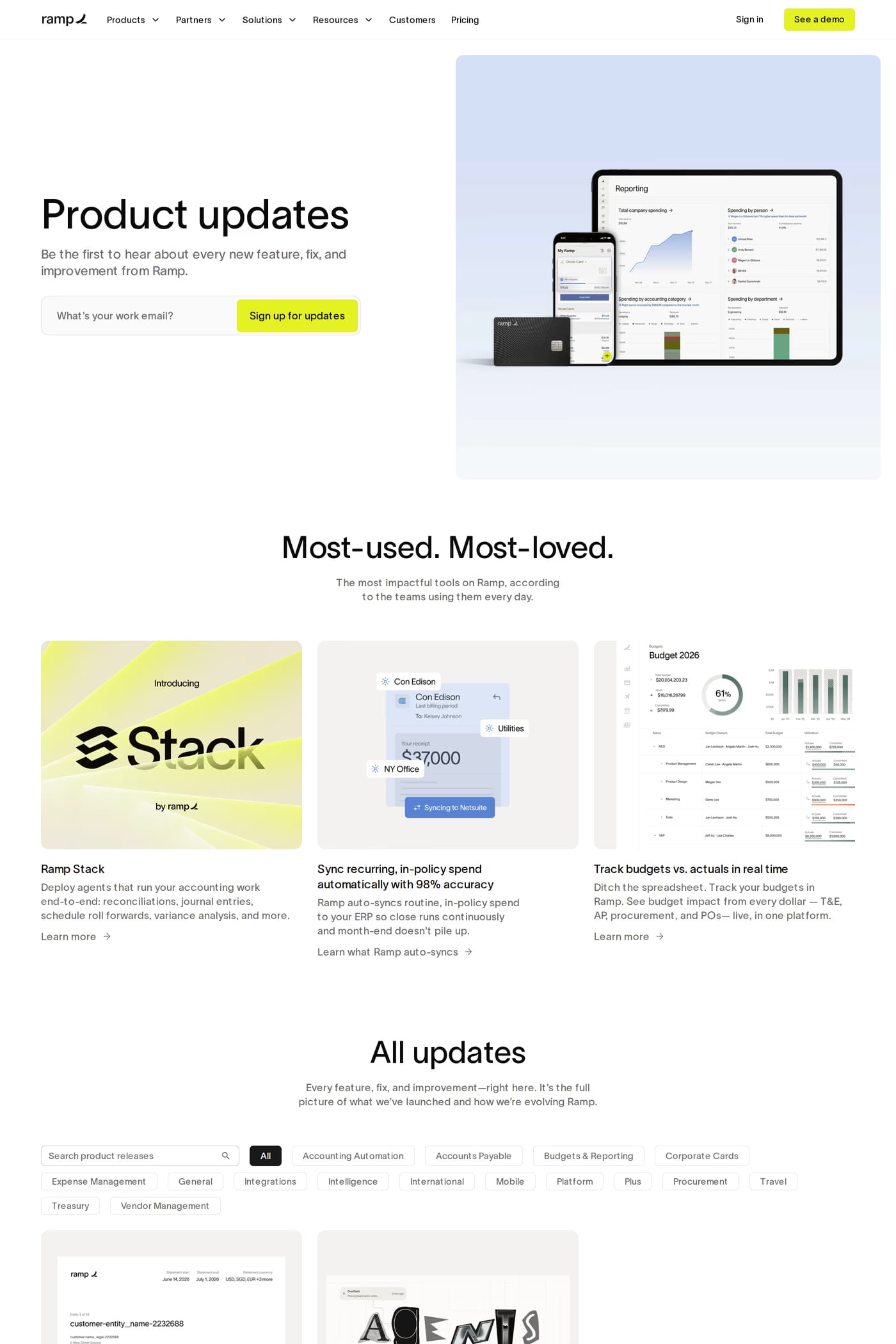 Ramp Travel — screenshot of the changelog page