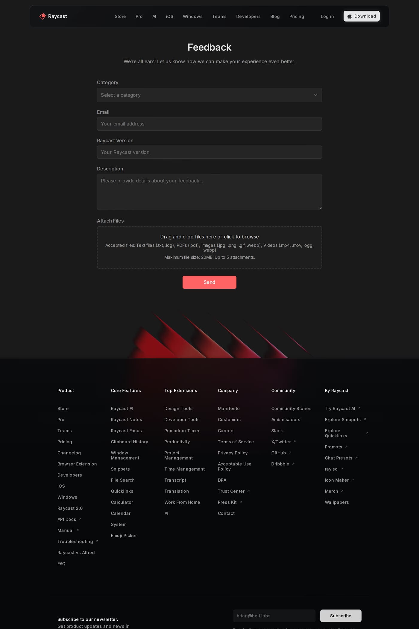 Raycast contact page