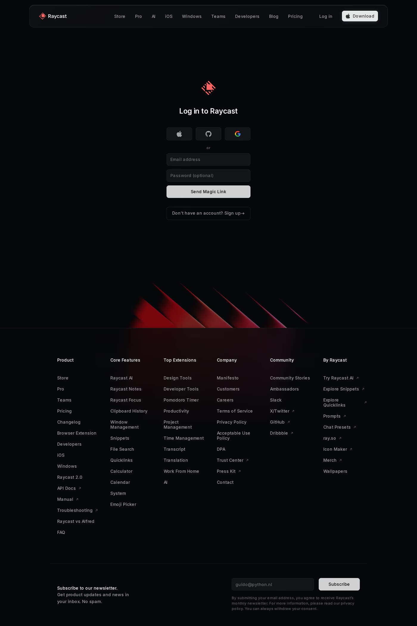 Raycast login page