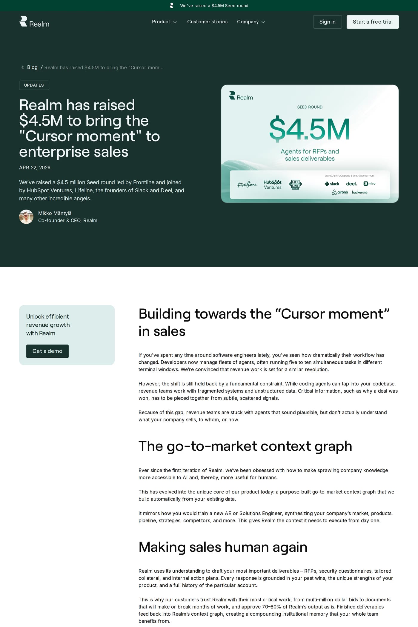 Realm — screenshot of the blog page