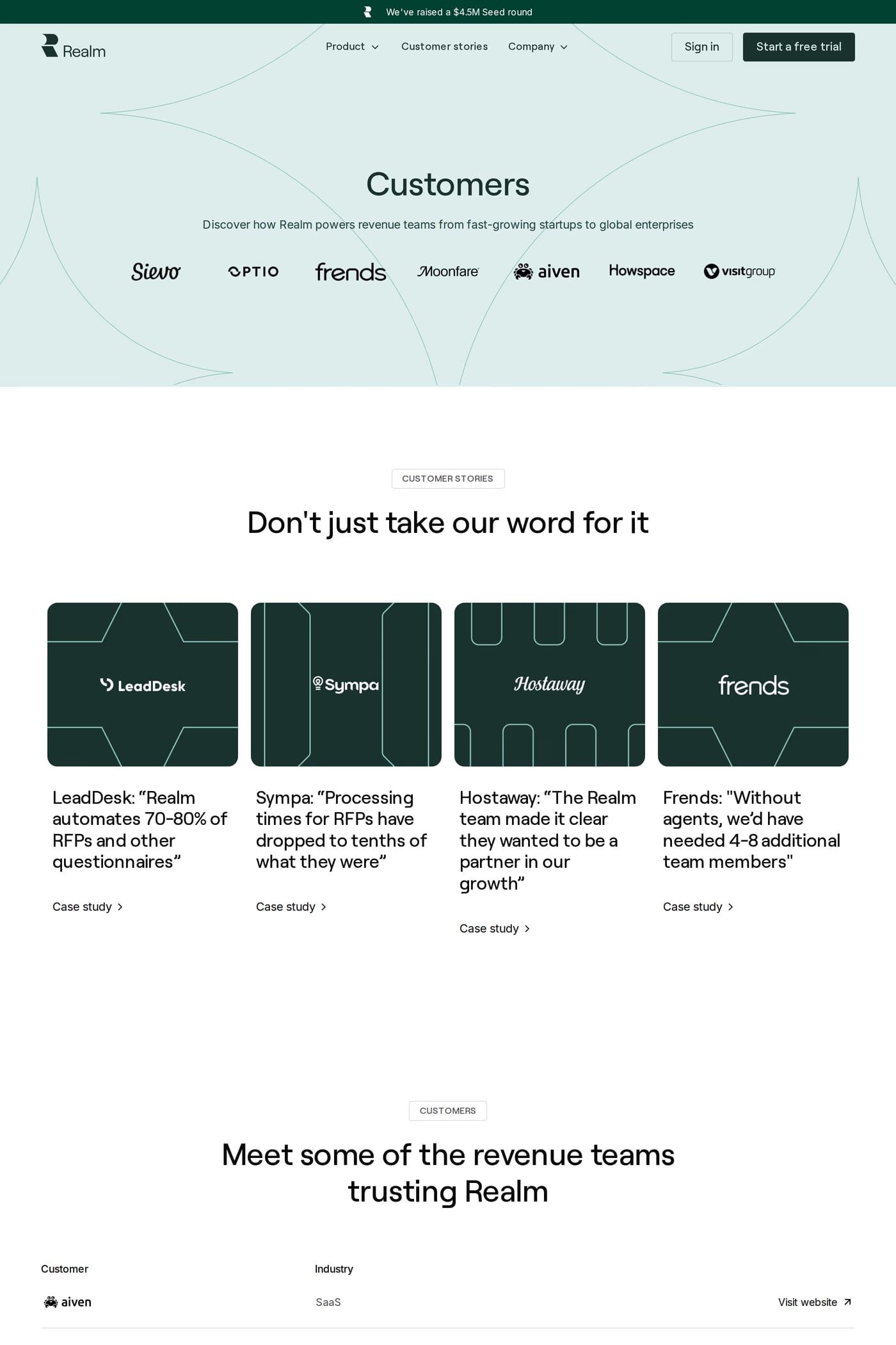 Realm — screenshot of the case studies page